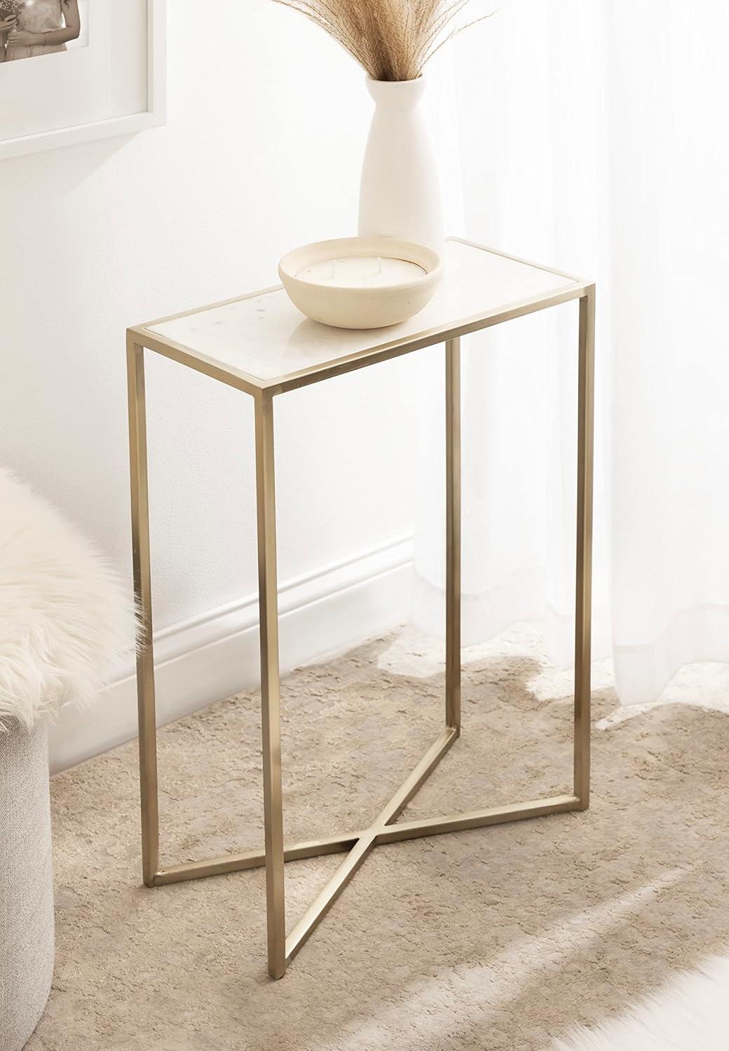 Kate and Laurel Jaspur Square Metal Drink Table, 7x7x21, Gold and White
