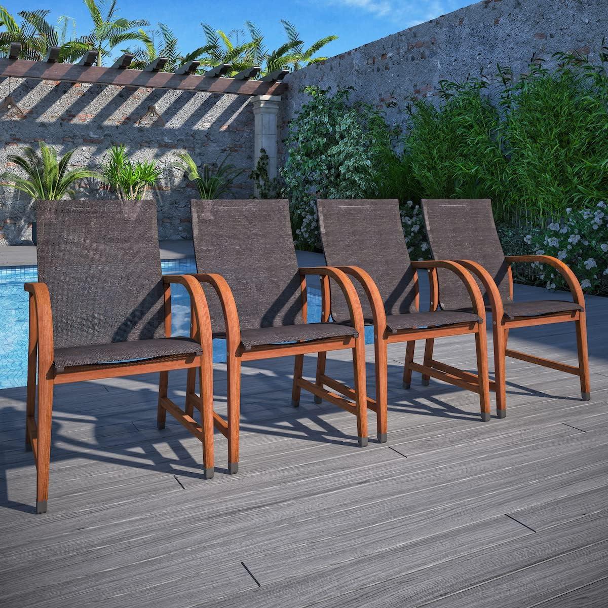 Amazonia Bahamas 7 Piece Rectangular Patio Dining Set | Eucalyptus Wood - Brown Chairs | Ideal for Outdoors and Indoors
