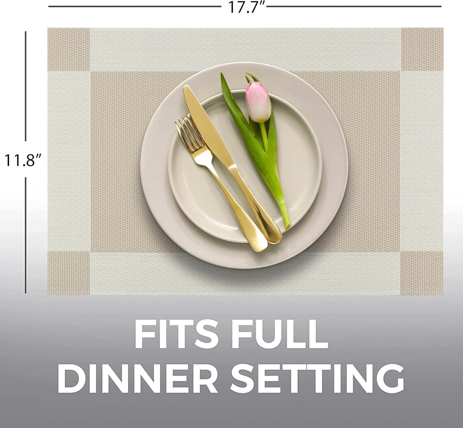 More Décor Dining Table Placemats, Washable Heat-Resistant PVC Vinyl Table Mats for Dining Room and Kitchen, Anti-Slip - Set of 6 - Ivory