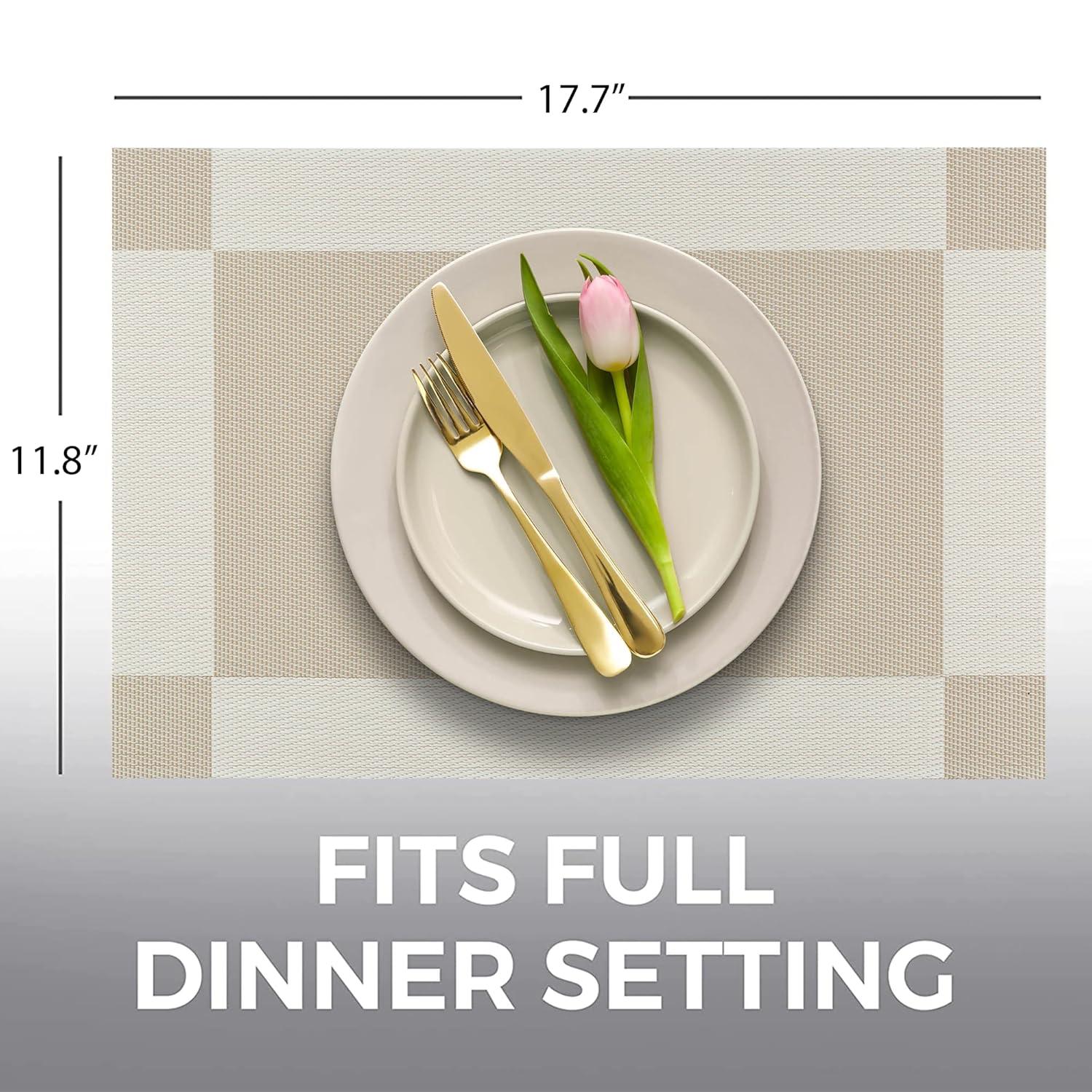 More Décor Dining Table Placemats, Washable Heat-Resistant PVC Vinyl Table Mats for Dining Room and Kitchen, Anti-Slip - Set of 6 - Ivory