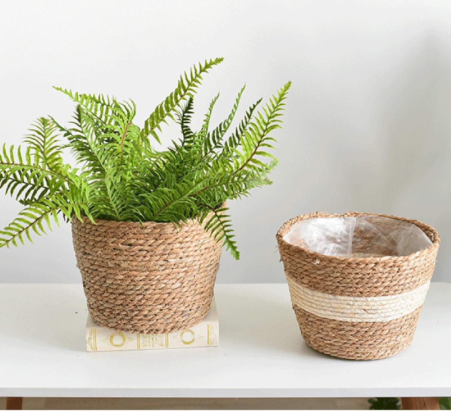 Natural Seagrass Cylindrical Planter with Plastic Liner