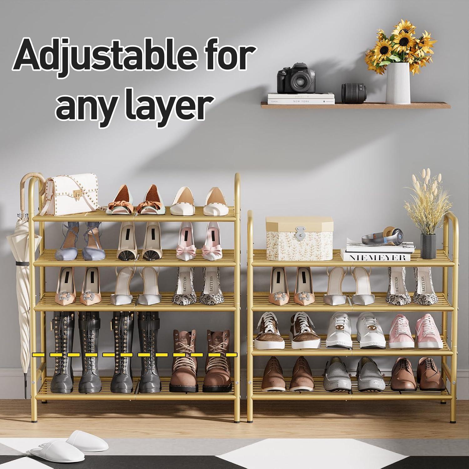 YASONIC Shoe Rack Storage Organizer, 3-Tier Black Shoe Shelf, 24 Pairs, Iron Poles & Plastic Connectors