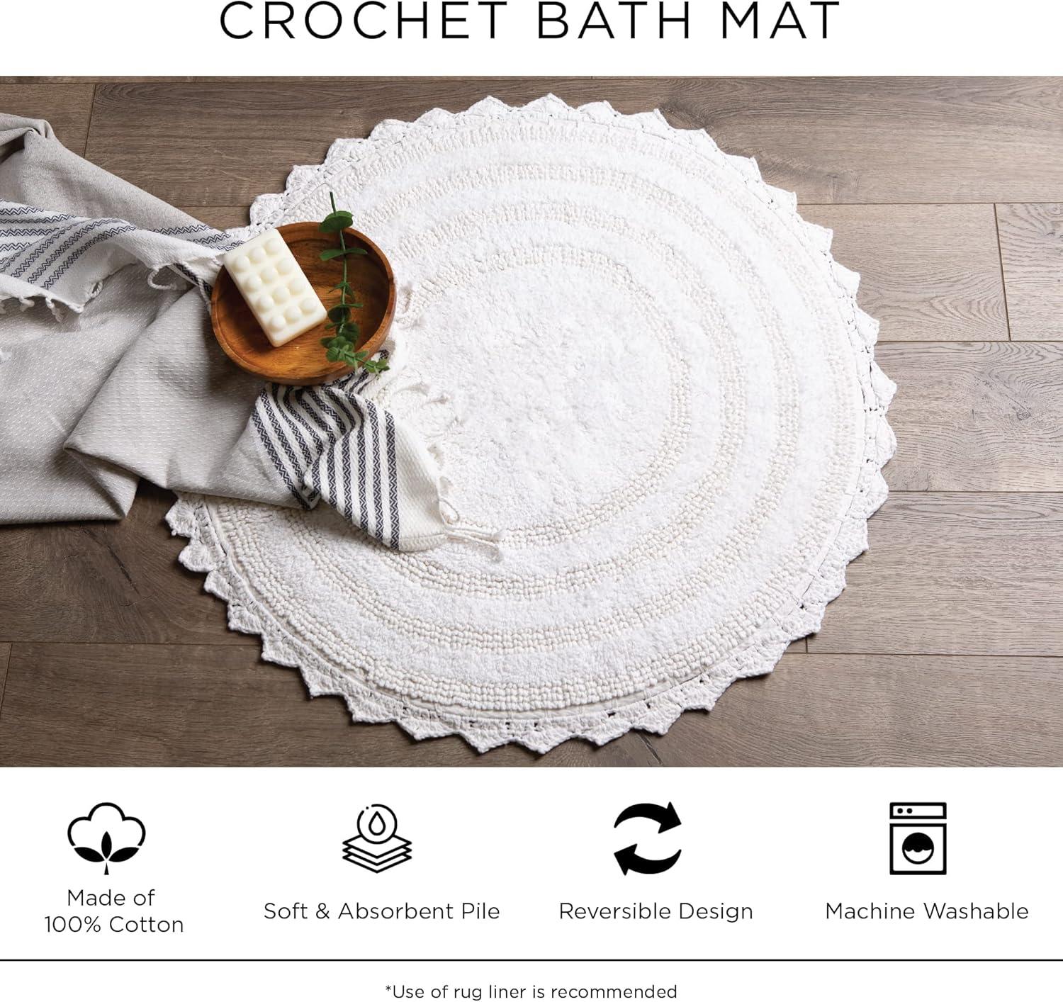 French Blue Small Oval Crochet Bath Rug, 17x24