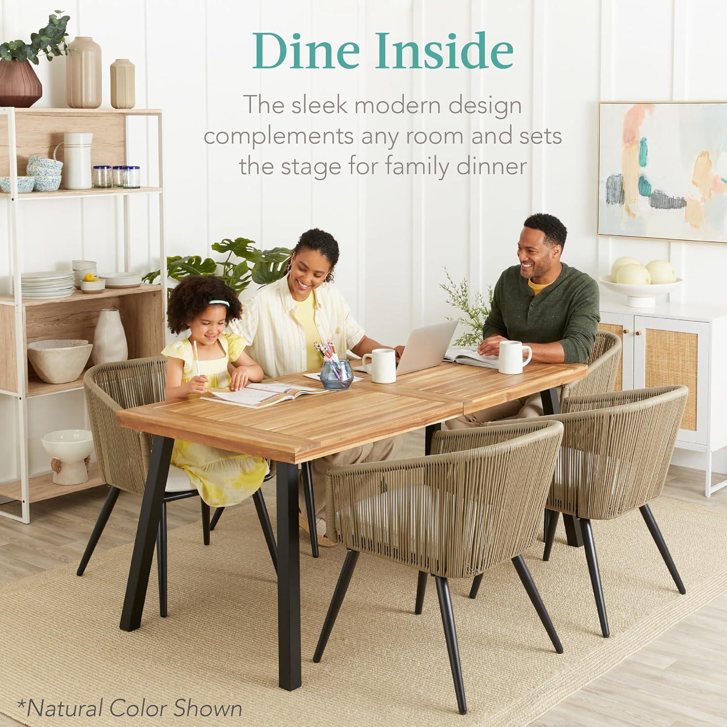 Best Choice Products 6-Person Indoor Outdoor Patio Rustic Acacia Wood Picnic Dining Table w/ Metal Legs - Weathered Gray