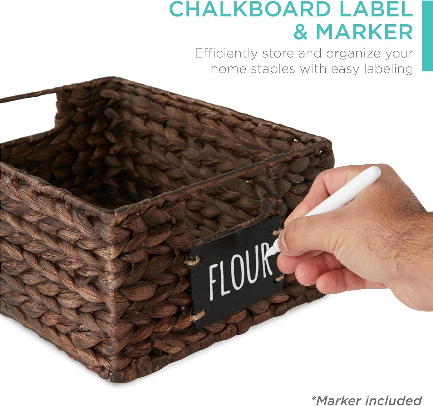 Best Choice Products Set of 4 12in Woven Water Hyacinth Pantry Baskets w/ Chalkboard Label, Chalk Marker - Brown