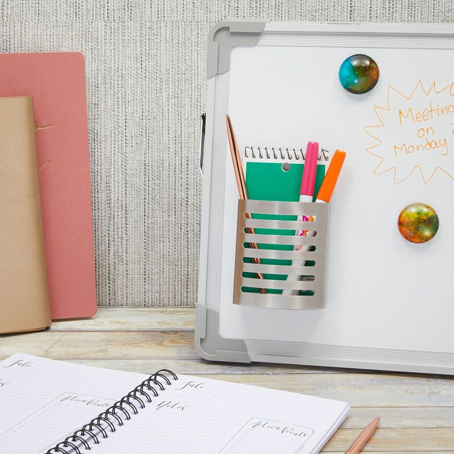 Stockroom Plus 2 Pack Stainless Steel Magnetic Pencil Holder for Desk (3.25 x 1.75 x 3.5 in) Grey