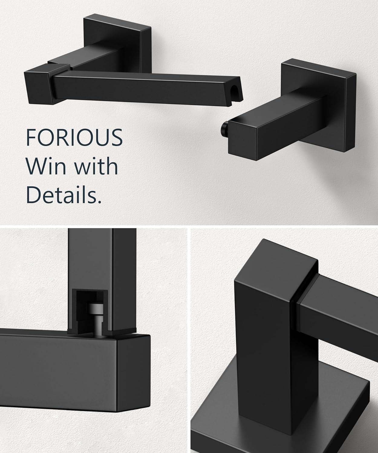 Double Post Pivoting Modern Square Toilet Paper Holder by RUACQ, Matte Black, Wall Mounted