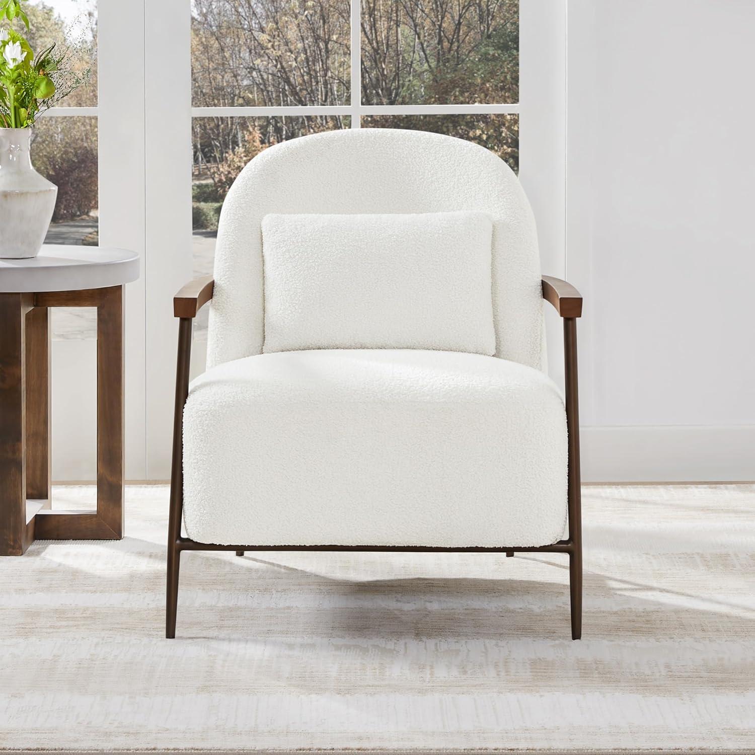 Quiteria Camel Fabric Accent Chair with Solid Wood and Metal Frame
