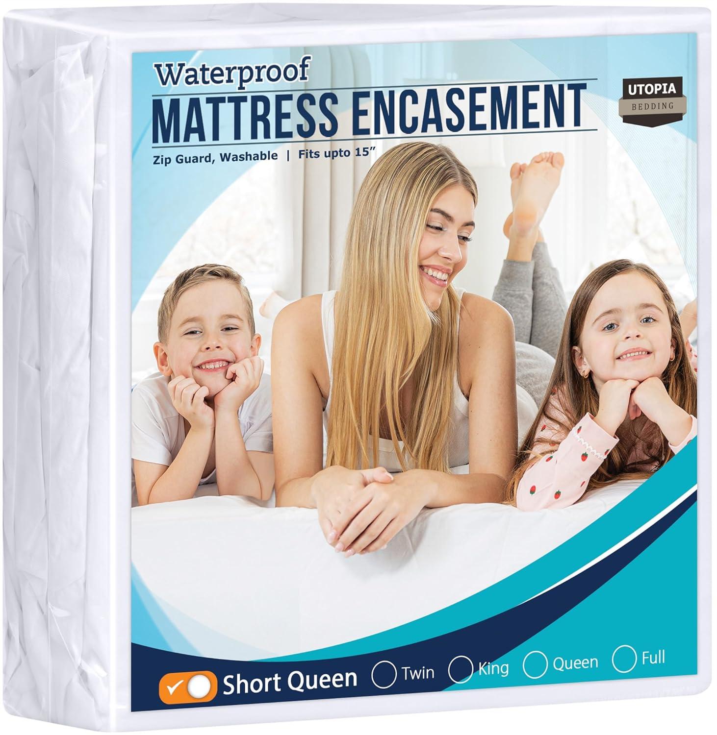 Utopia Bedding Zippered Mattress Encasement Short Queen, 100% Waterproof Bed Bug and Dust Mite Proof Mattress Protector, Absorbent Six-Sided Mattress Cover