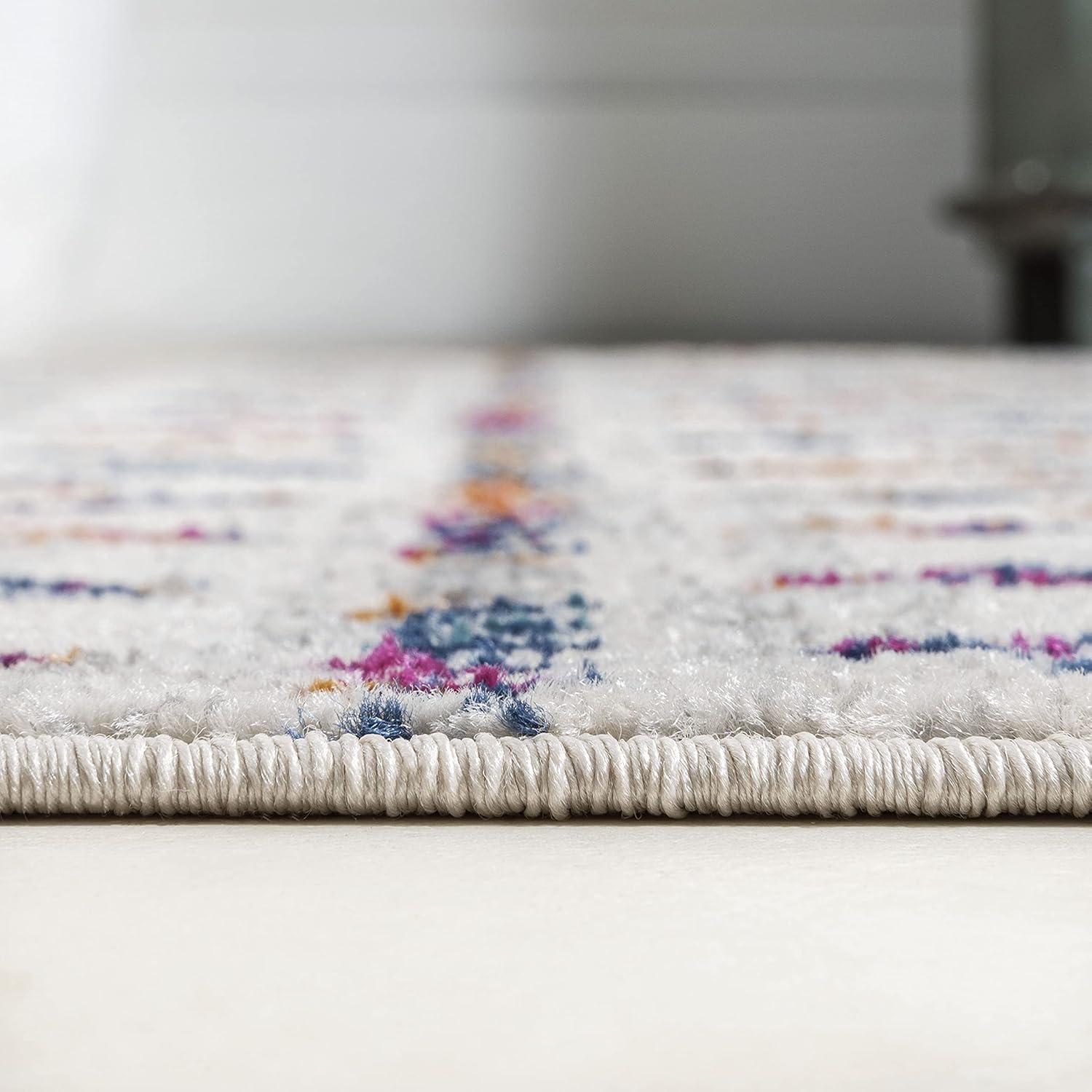 Bohemian Bliss Ivory & Multicolor Diamond Runner Rug, 2x8 ft