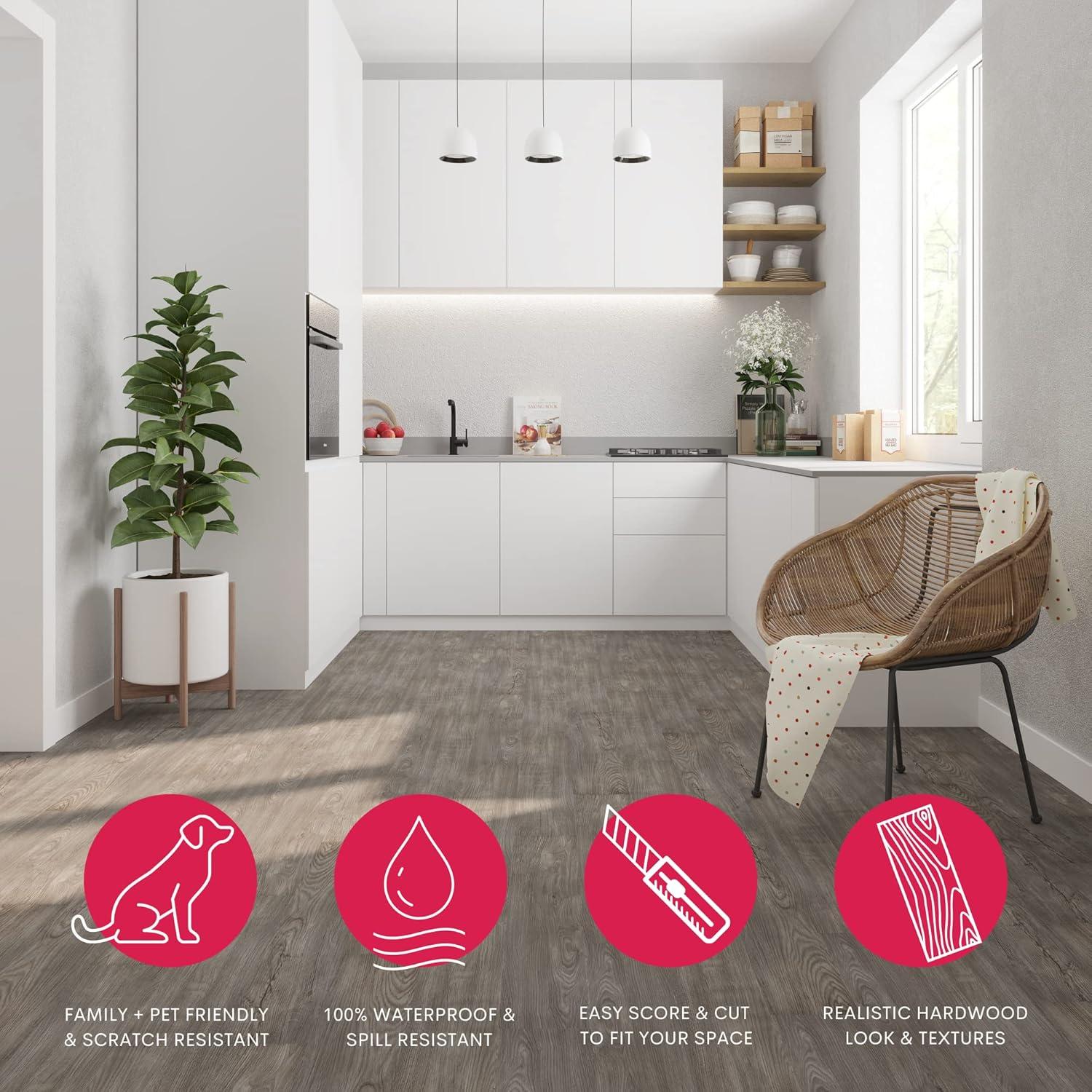 BaseCore 12mil x 6" W x 36" L Peel and Stick Luxury Vinyl Plank Flooring