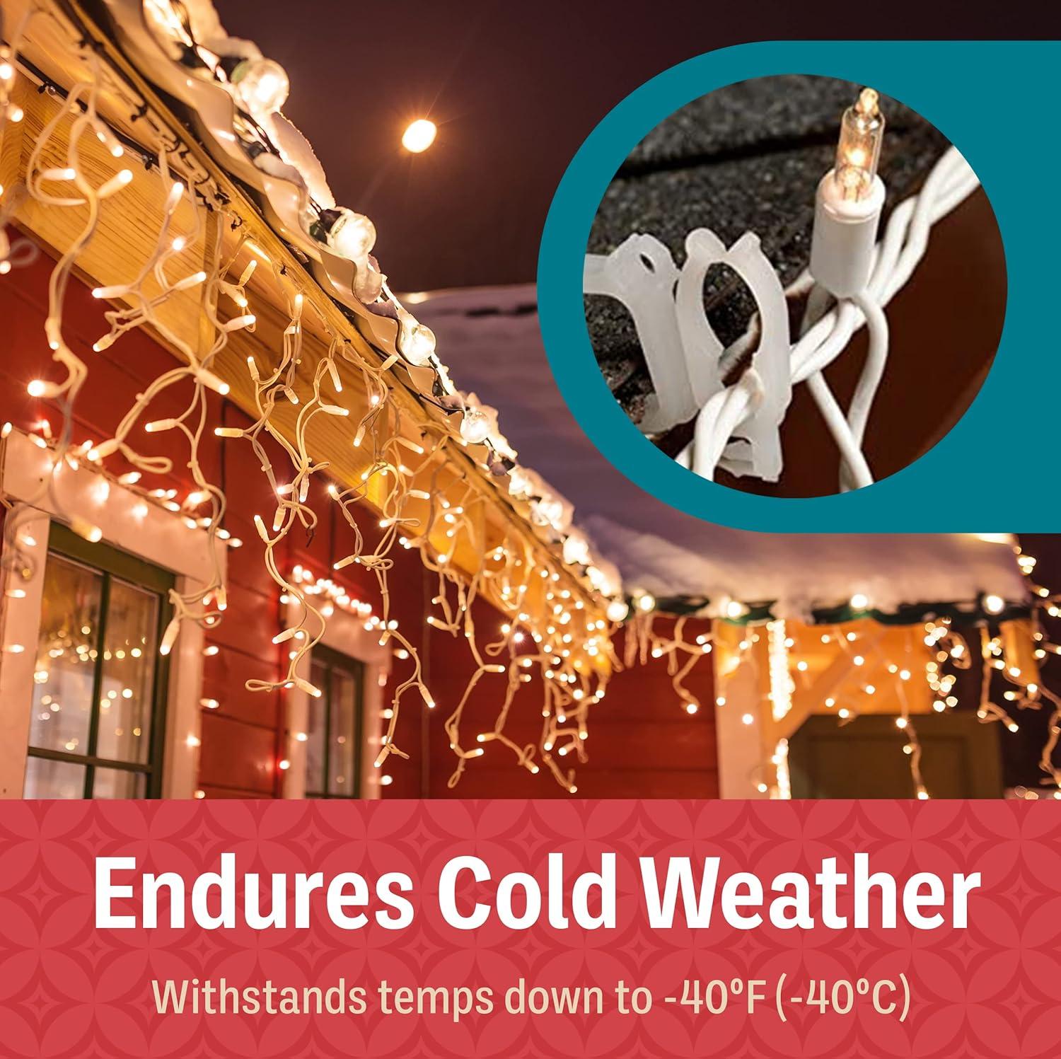 Holiday Joy Christmas Light Clips - Pack of 200 Clear, All-Purpose Gutter Hooks for Outdoor String Lights and Decorations