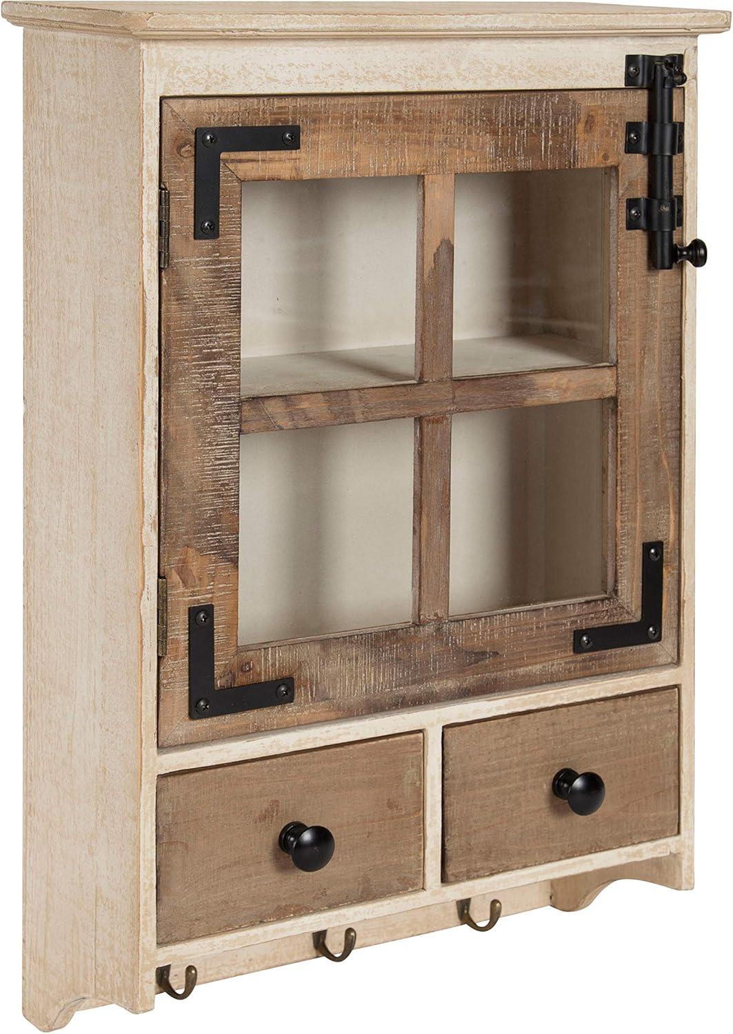 Rustic Brown and White Wood Wall Cabinet with Glass Windowpane Door