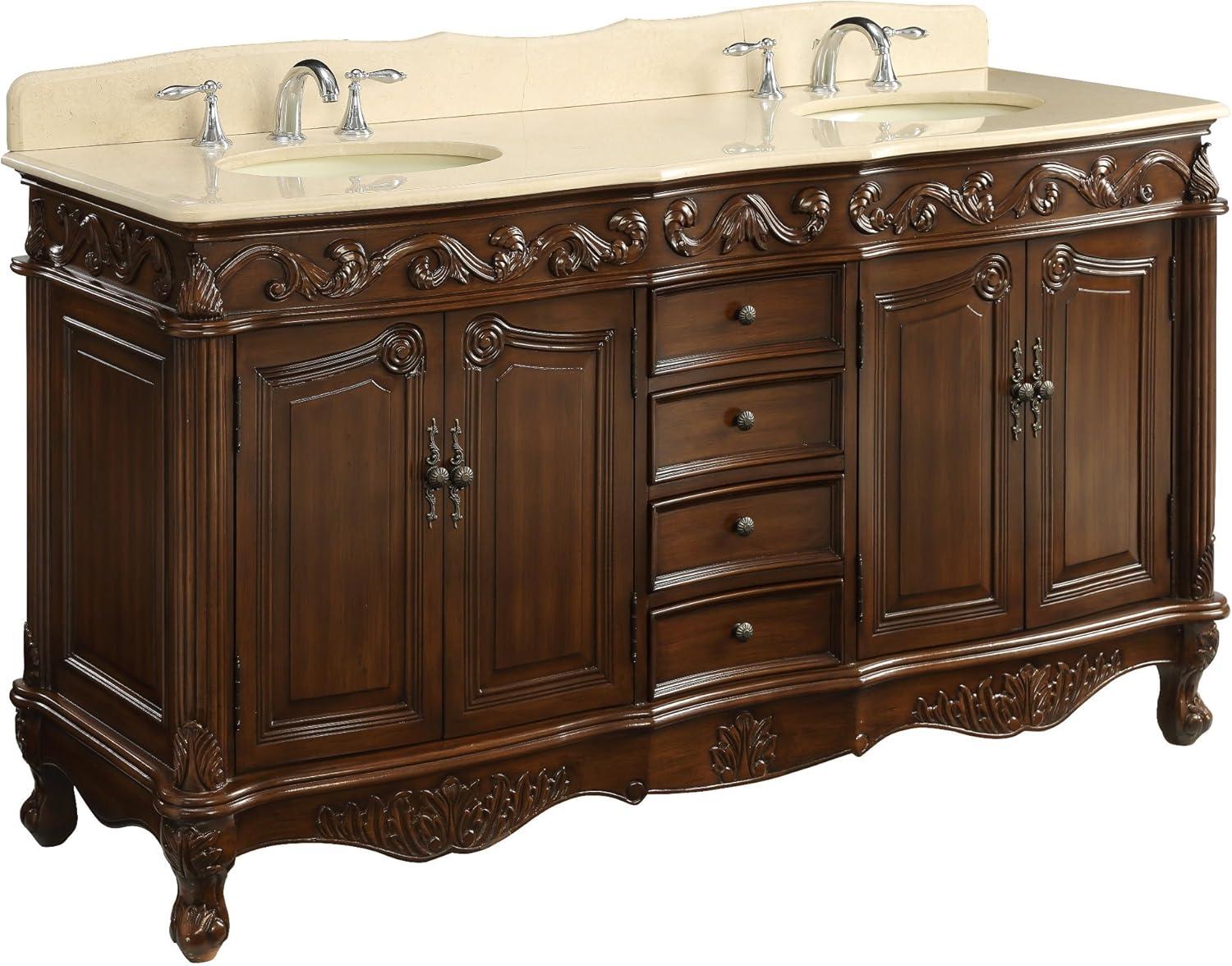 64 inch Beckham Double Sink Style Bathroom Vanity With Marble Top