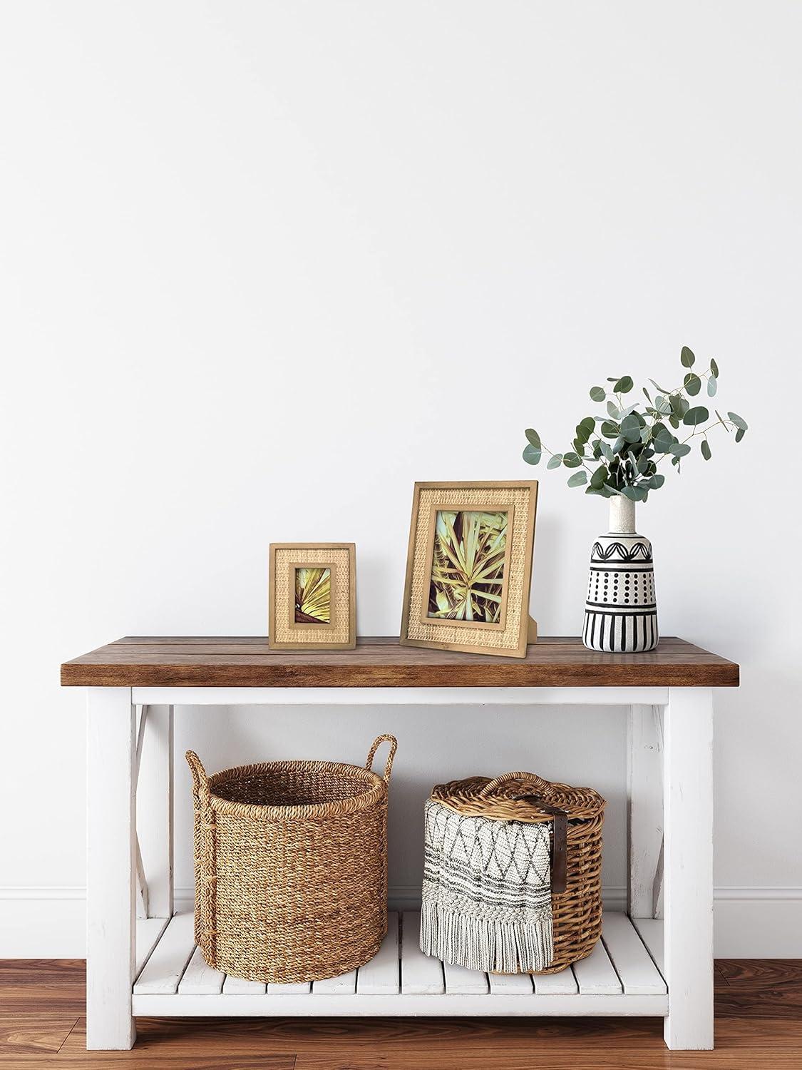 Rattan and Wood Picture Frame for 5x7 Inch Photos | Coastal or Boho Picture Frame | Tabletop Stand and Wall Mount | Single Display or Gallery Wall