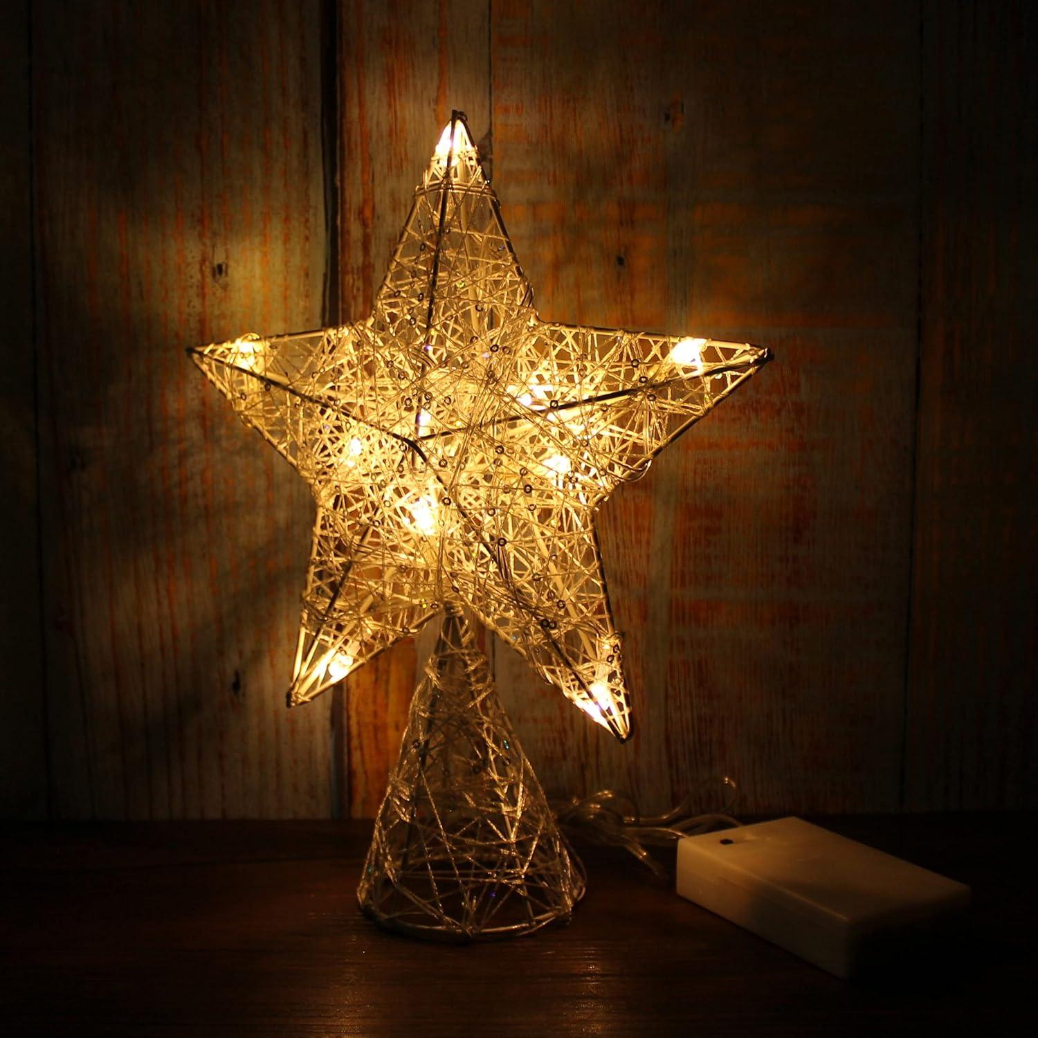 White LED Star Tree Topper with Timer, 8 x 10 Inch