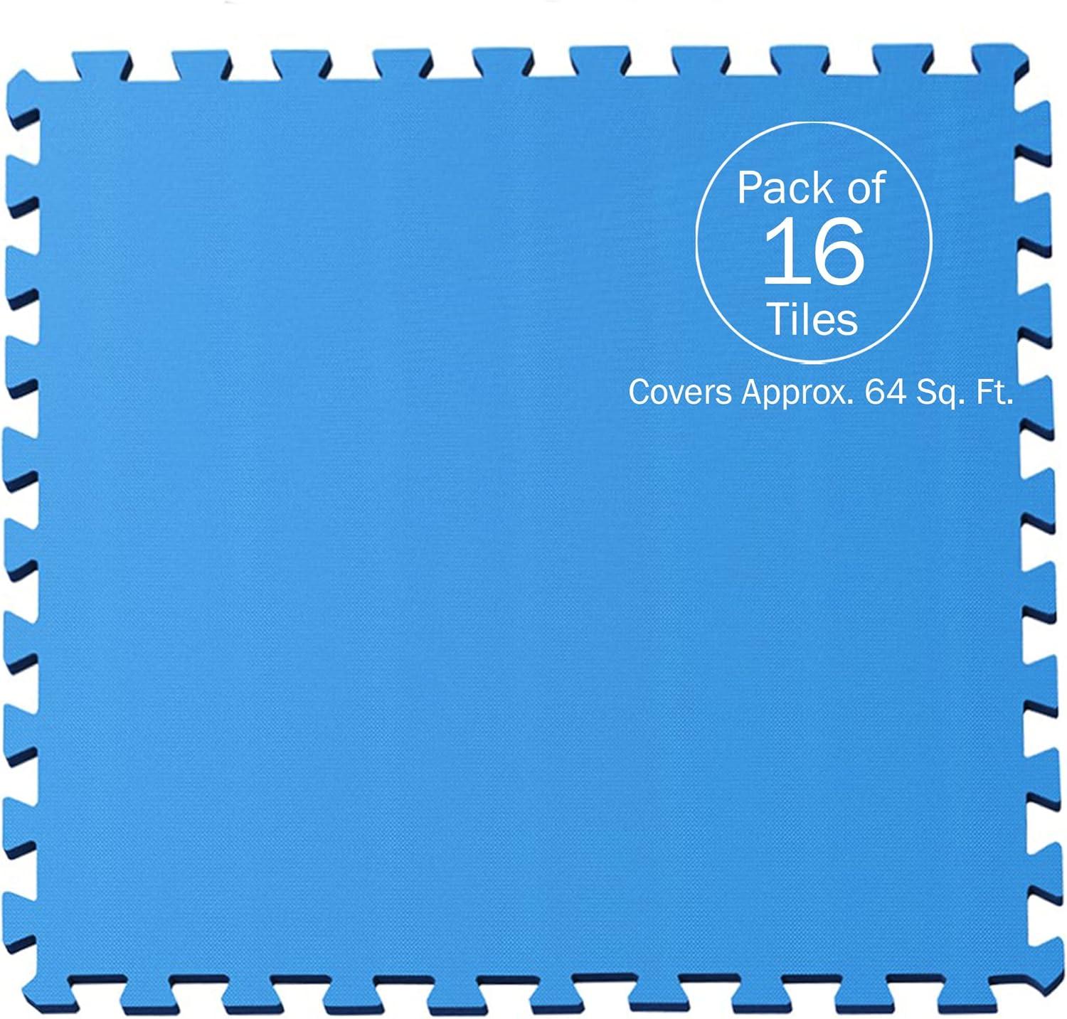 Foam Flooring Tiles – 16-Pack Interlocking EVA Foam Pieces – Non-Toxic Floor Padding for Playroom, Gym, or Basement by Stalwart (Blue)