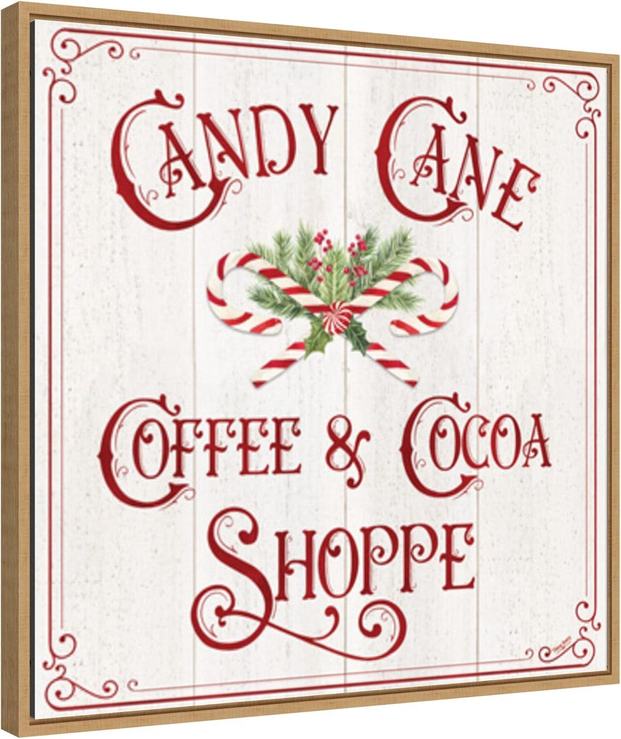 Amanti Art Vintage Christmas Signs I-Candy Cane Coffee by Tara Reed Canvas Wall Art Print Framed 22 x 22-in.