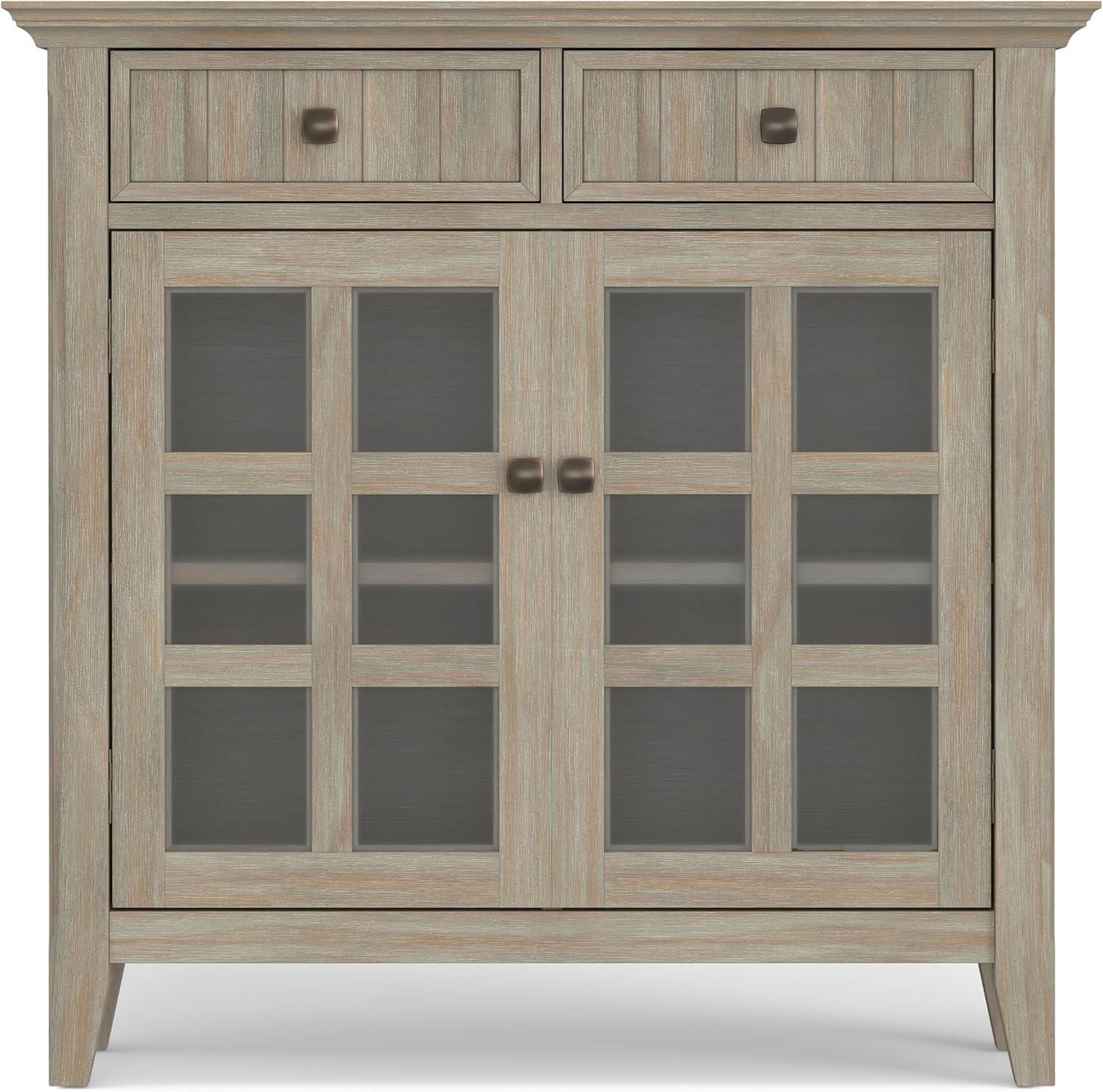 Simpli Home Acadian 36"W Solid Wood 2-Shelf Entryway Storage Cabinet with Glass Doors and 2 Drawers