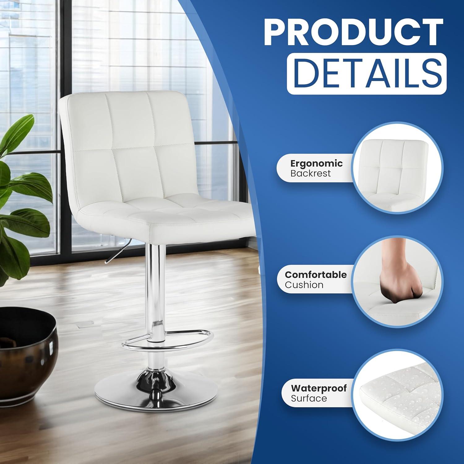 Bar Stools 1 Set Of 2, Counter Height Bar Stools, Square Cushion Bar Stools With Back, Footstool, Cafe, 2 Pieces