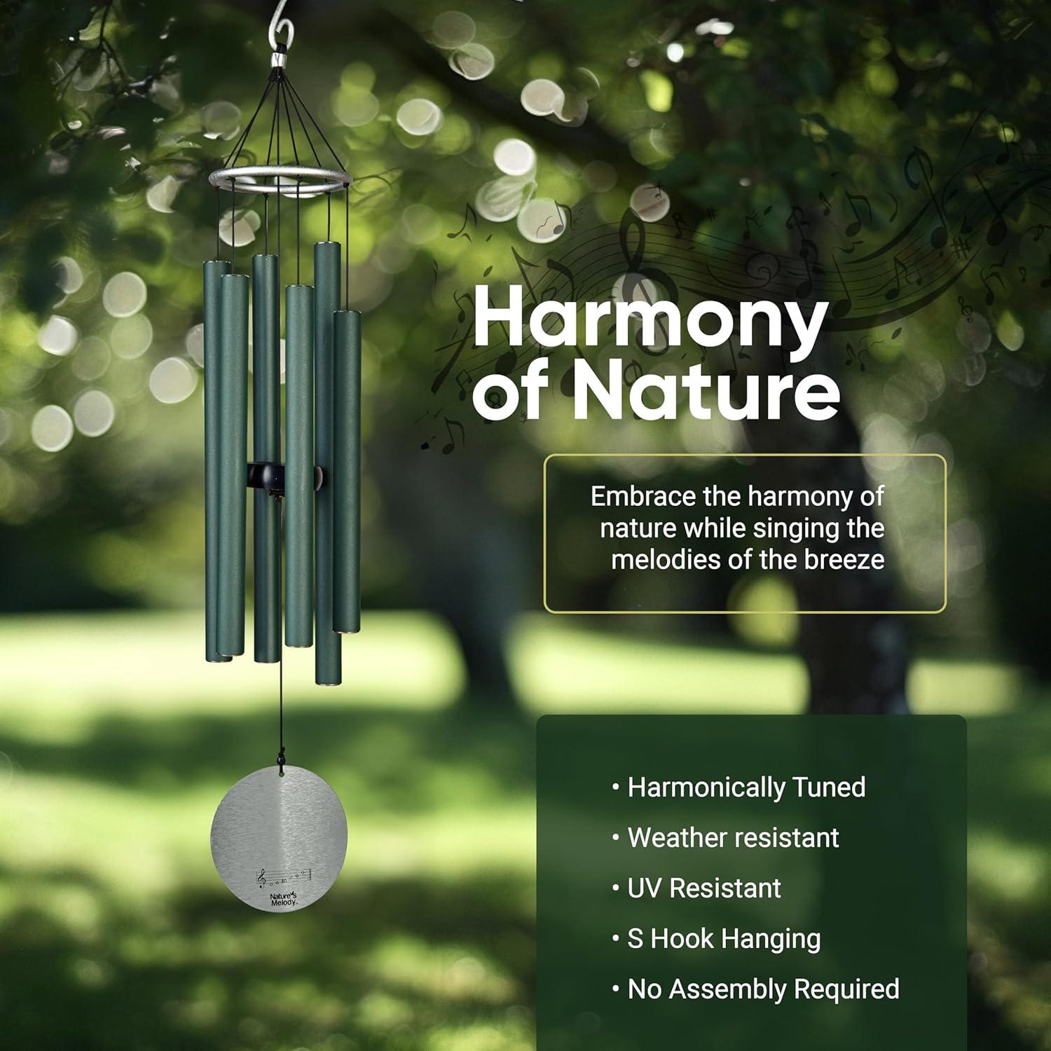 Nature's Melody Aureole Tunes Wind Chimes - 6-Tube Rustproof Aluminum Outdoor Windchime