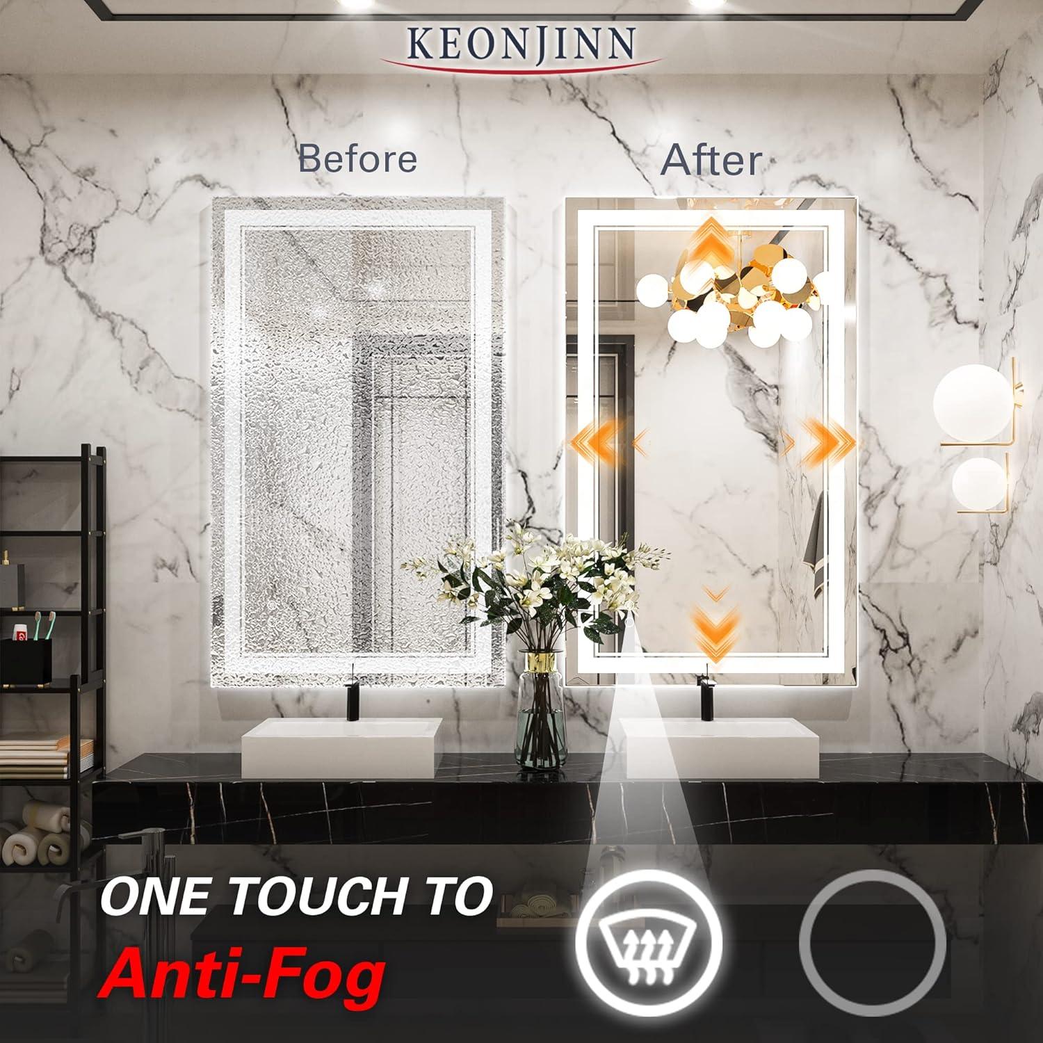 Keonjinn 84 x 32 Inch LED Bathroom Mirror with Lights 3 Color Temperature Frontlit Oversized Vanity Mirror Wall Mounted Anti-Fog, UL Listed LED Driver, Tempered Glass Dimmable Lighted Bathroom Mirror