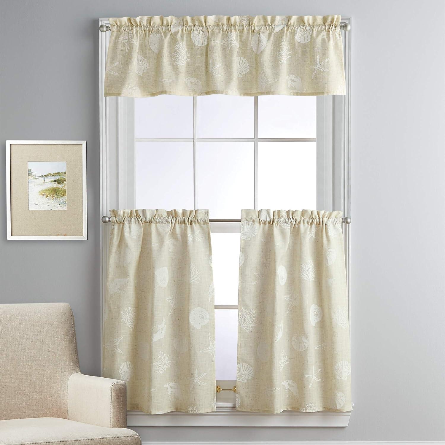 CHF Seashells 36" Tier Curtain, Pair, Printed, Linen, Adult