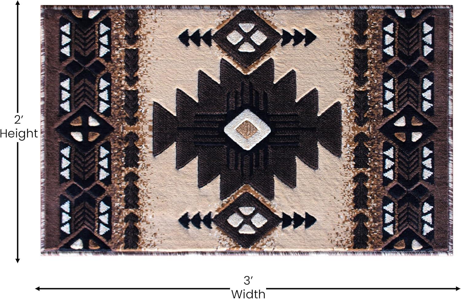 Traditional Southwestern 2' x 3' Brown Oval Area Rug with Geometric Pattern