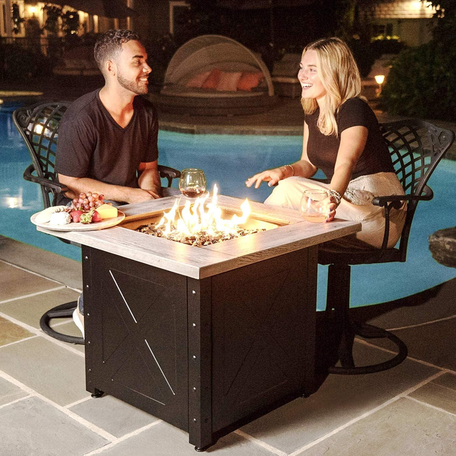 Endless Summer Mason by Endless Summer, 30" Square LP Gas Fire Table with Faux Wood Mantel