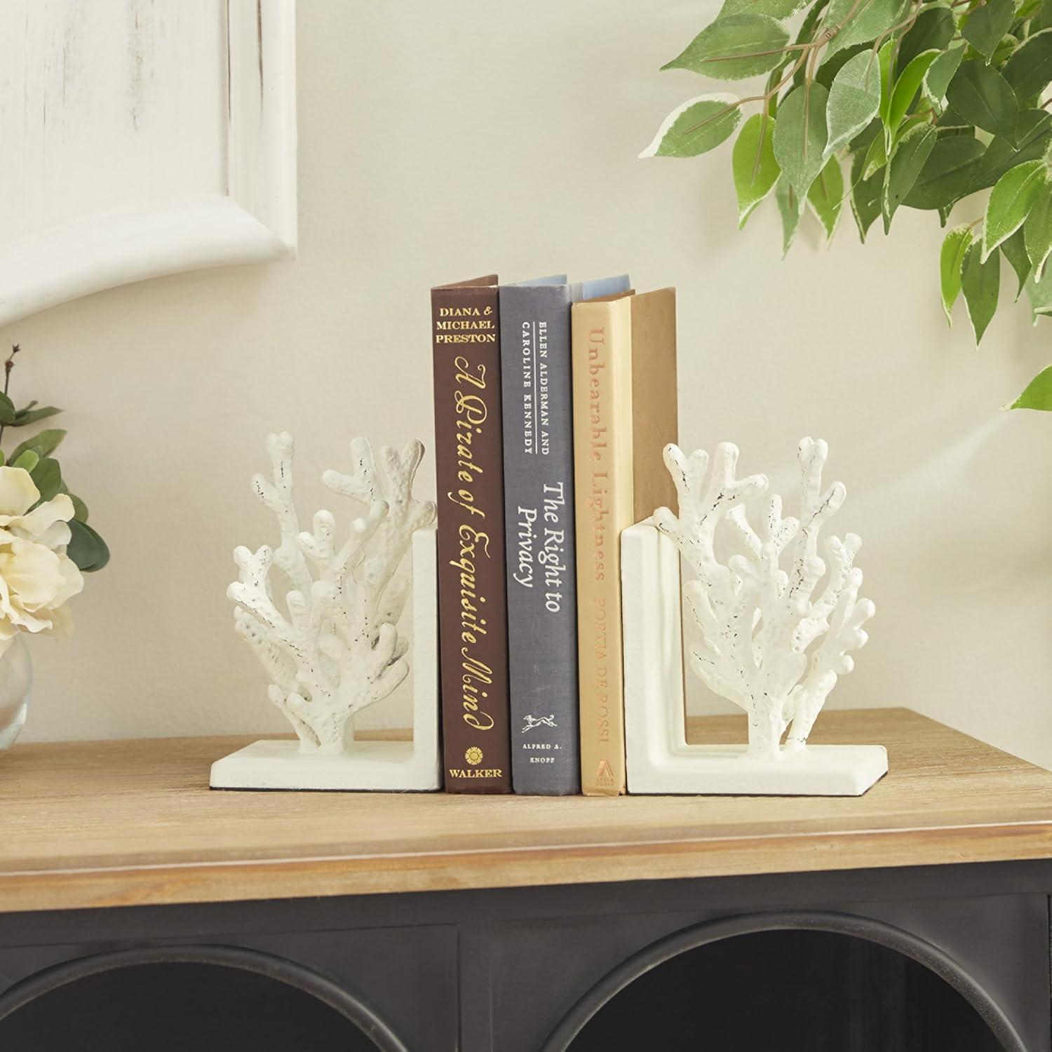 DecMode 5" Coral White Metal Bookends (Set of 2)