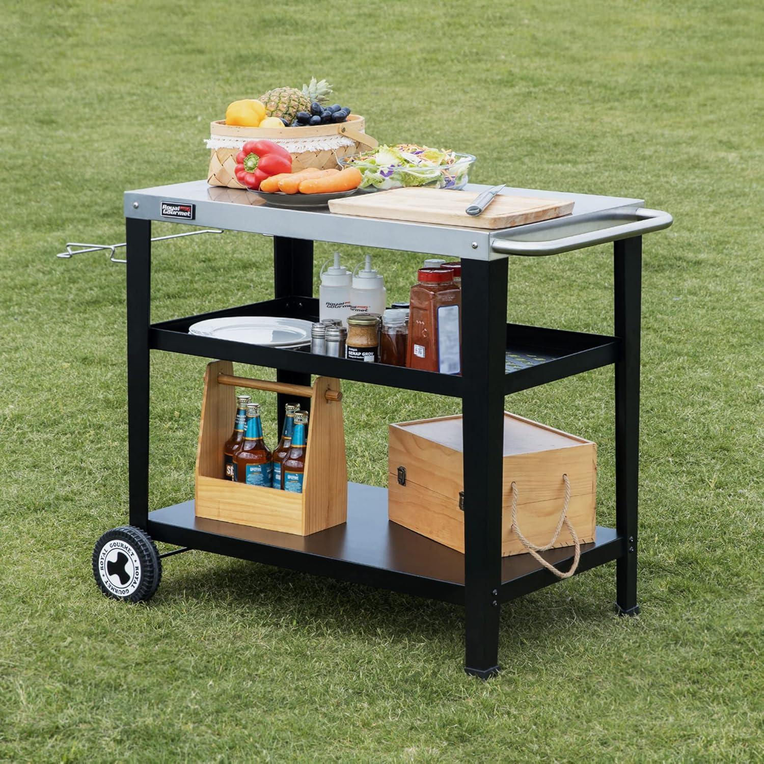 Royal Gourmet PC3404S Movable 3-Shelf Grill Table with Removable Trash Bag Holder