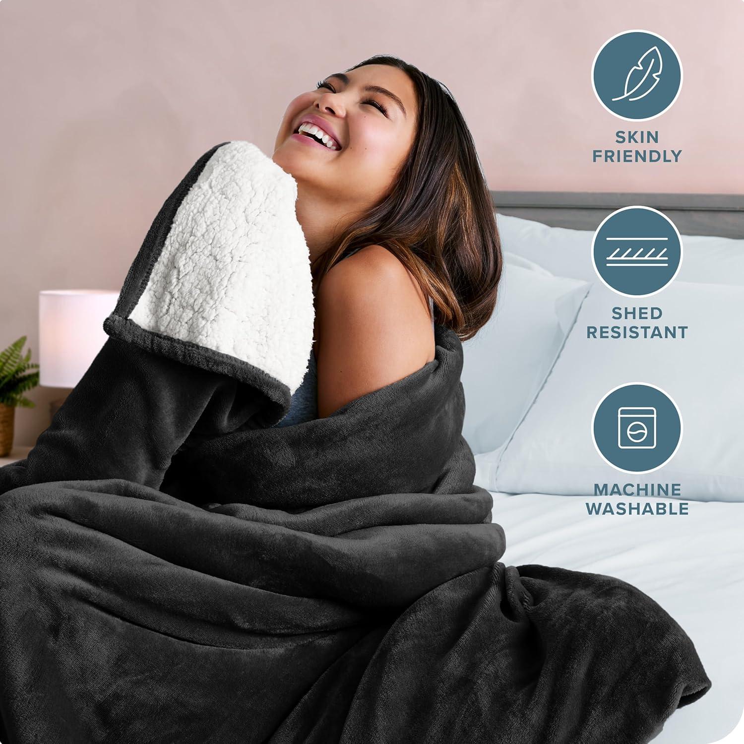 Bare Home Bare Home Printed Sherpa Fleece Blanket - Warm & Lightweight - Soft Plush Blanket - Reversible