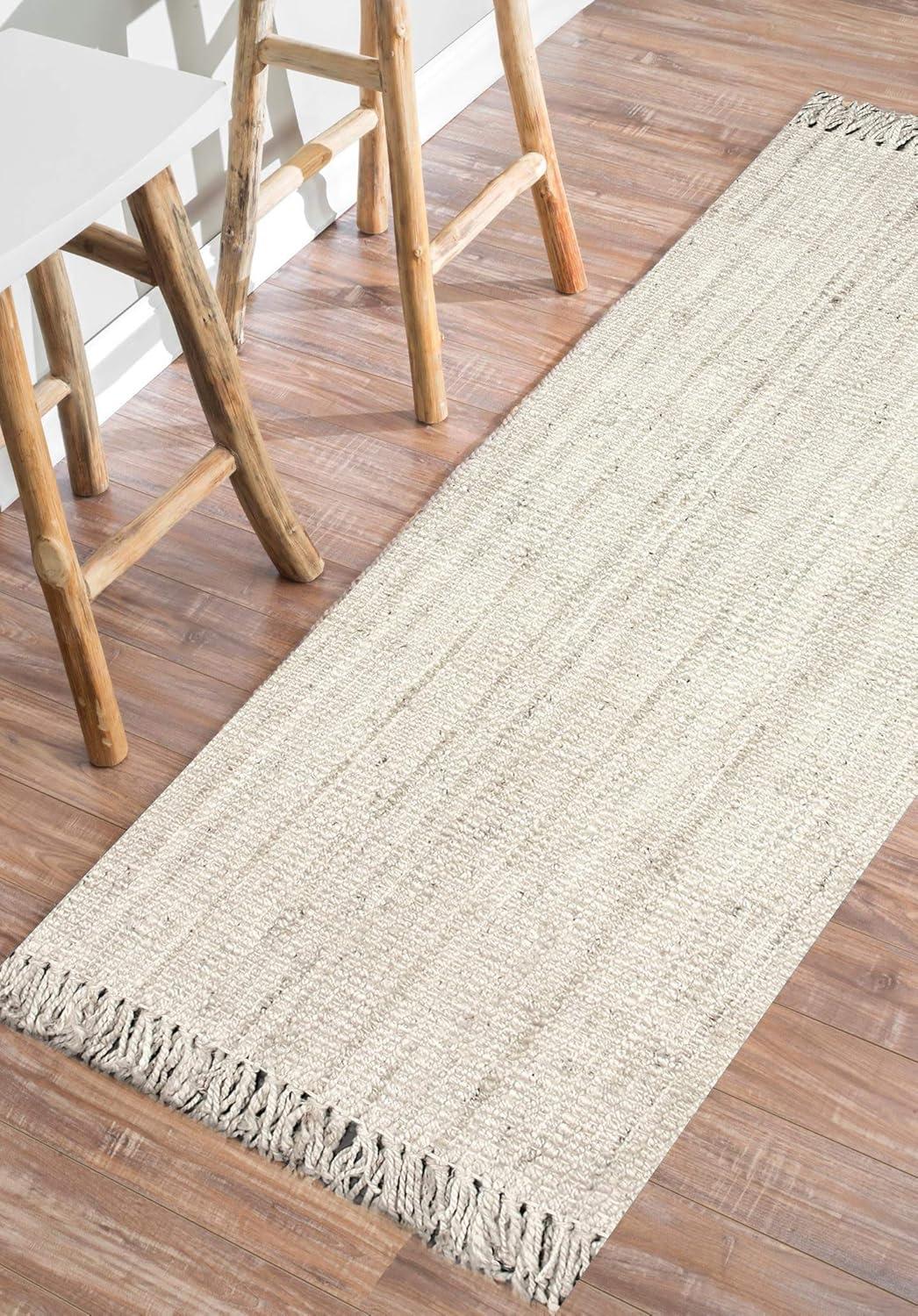 Handmade Off-White Braided Jute Square Area Rug, 6' x 6'