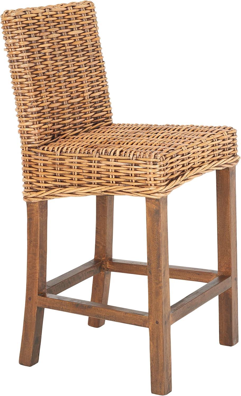 Tobie Rattan Counter Stool - White Washed - Safavieh
