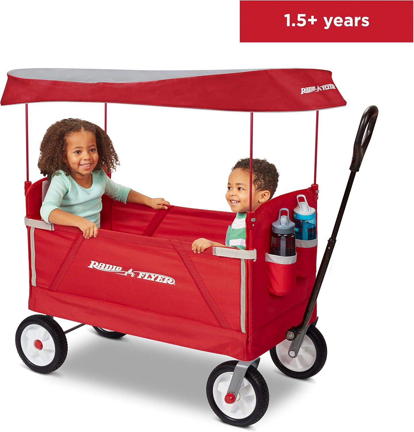 Radio Flyer, 3-in-1 off-Road EZ Folding Kids Wagon with Canopy, Puncture Proof Tires, Red