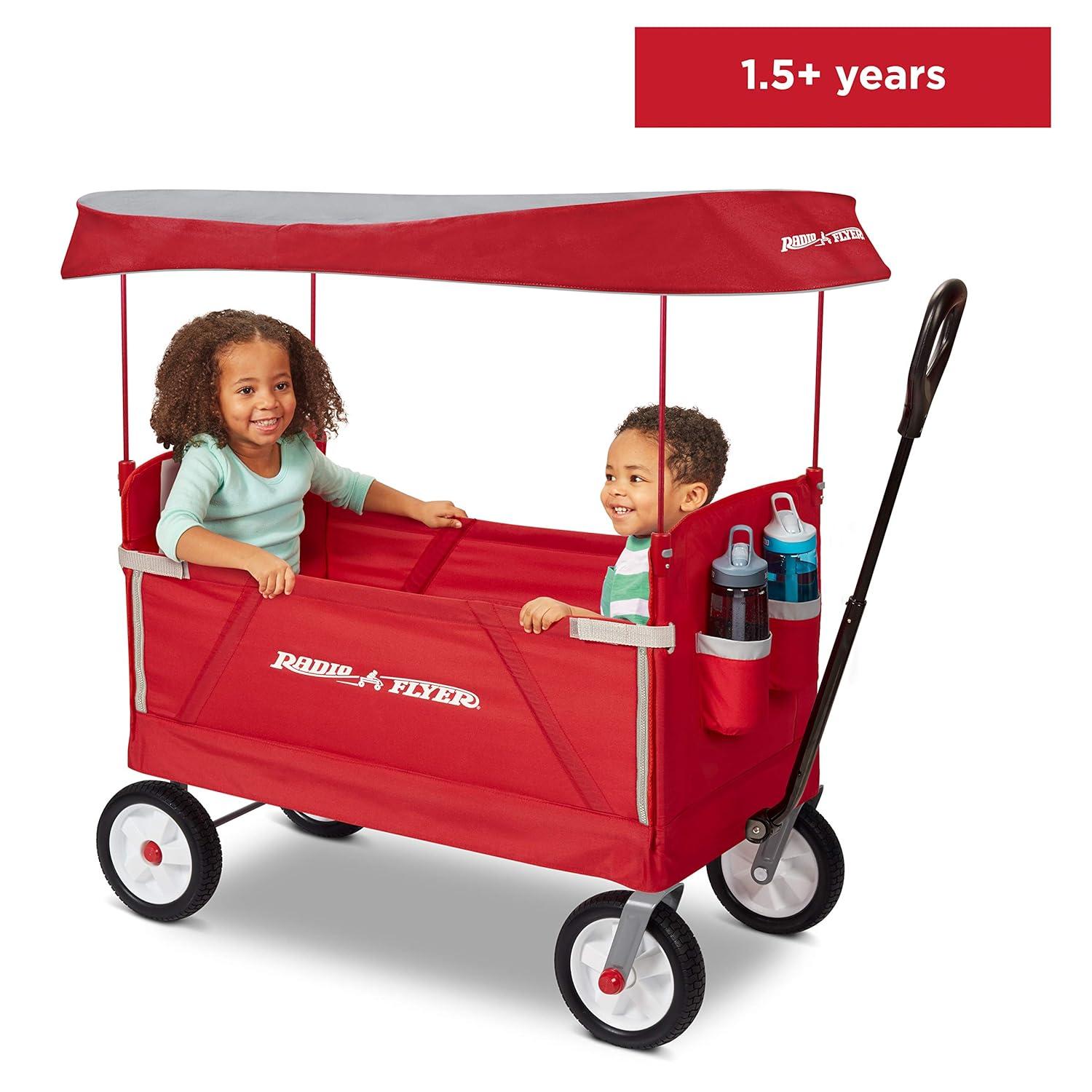 Radio Flyer, 3-in-1 off-Road EZ Folding Kids Wagon with Canopy, Puncture Proof Tires, Red