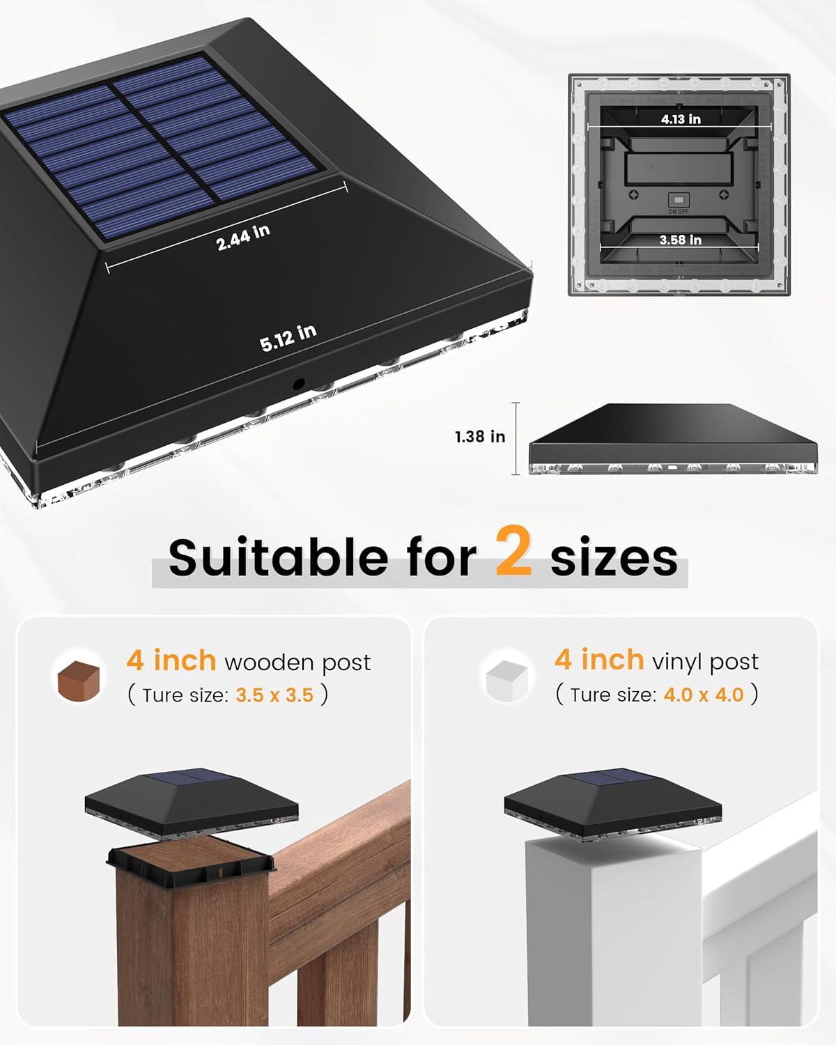 VOLISUN 4x4 Solar Fence - Post Lights Outdoor Waterproof 12pack, Deck Cap Light for 4x4 Wooden/4x4 Vinyl,Black Solar Fence Post Cap Light for Garden/Patio/Porch