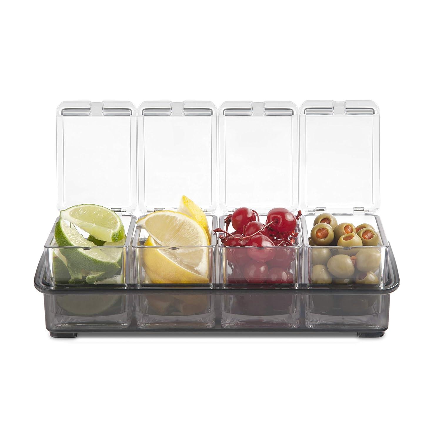 Clear Acrylic 5-Piece Garnish Bar Caddy with Removable Containers