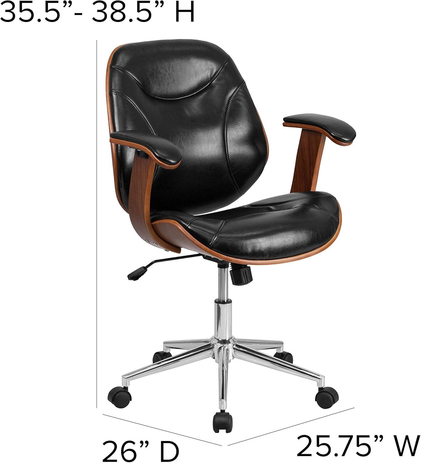 Flash Furniture Tansia Mid-Back Black LeatherSoft Executive Ergonomic Wood Swivel Office Chair with Arms