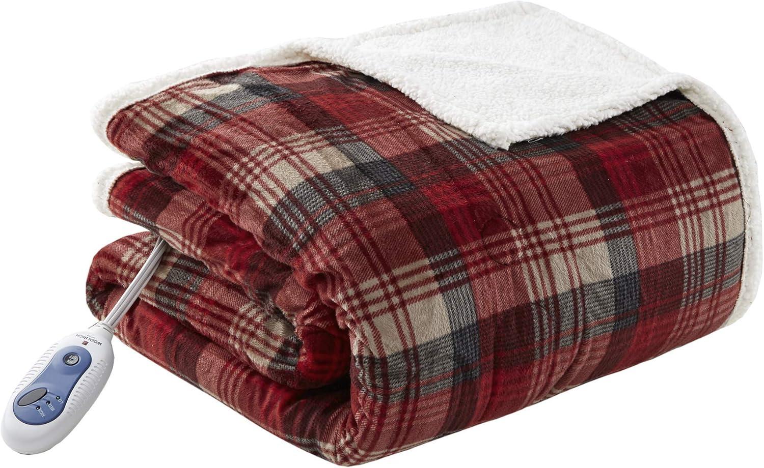 Red Plaid Oversized Electric Heated Throw with Plush Berber