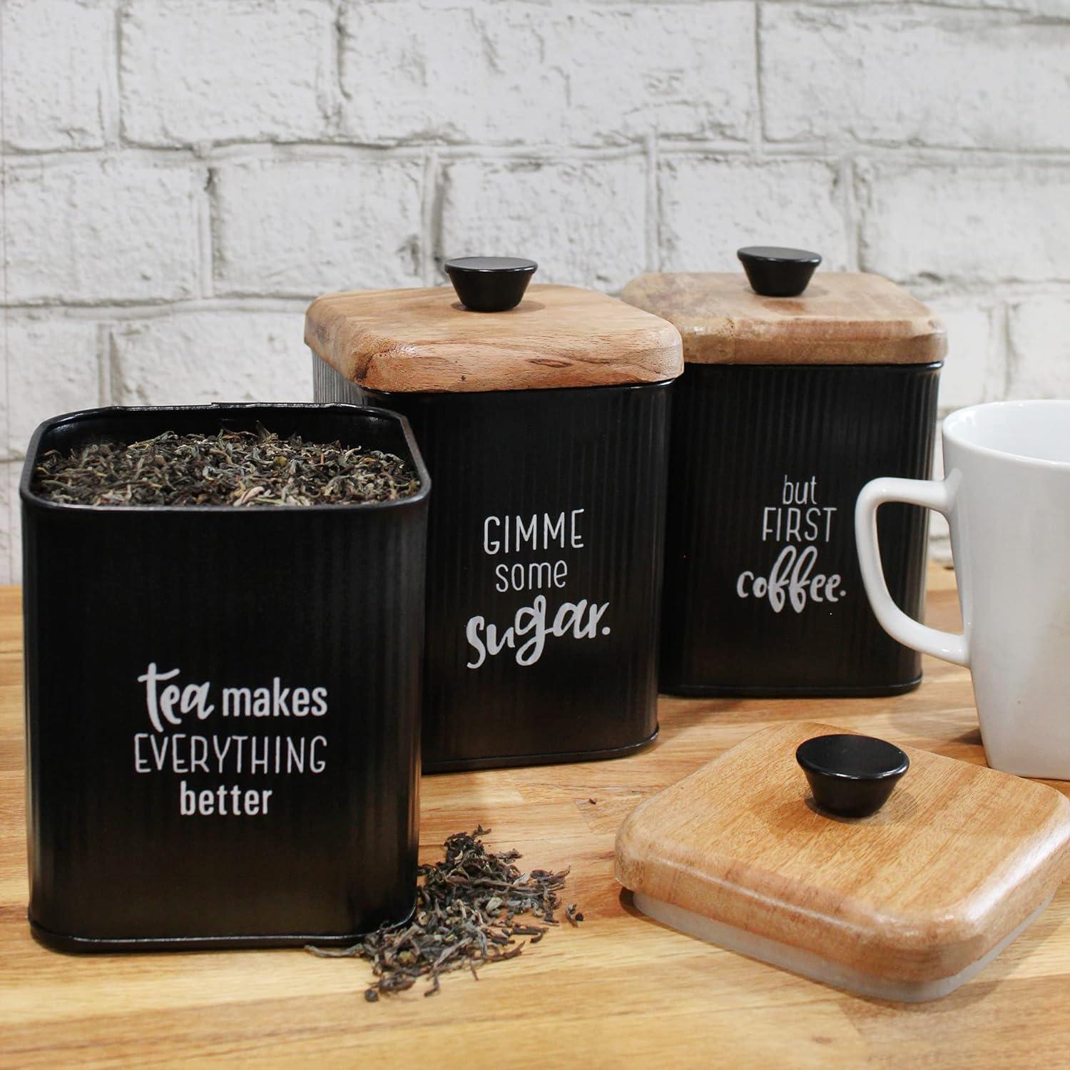 AuldHome Design Farmhouse Canisters, 3pc Set; Rustic Storage Containers for Coffee, Tea and Sugar