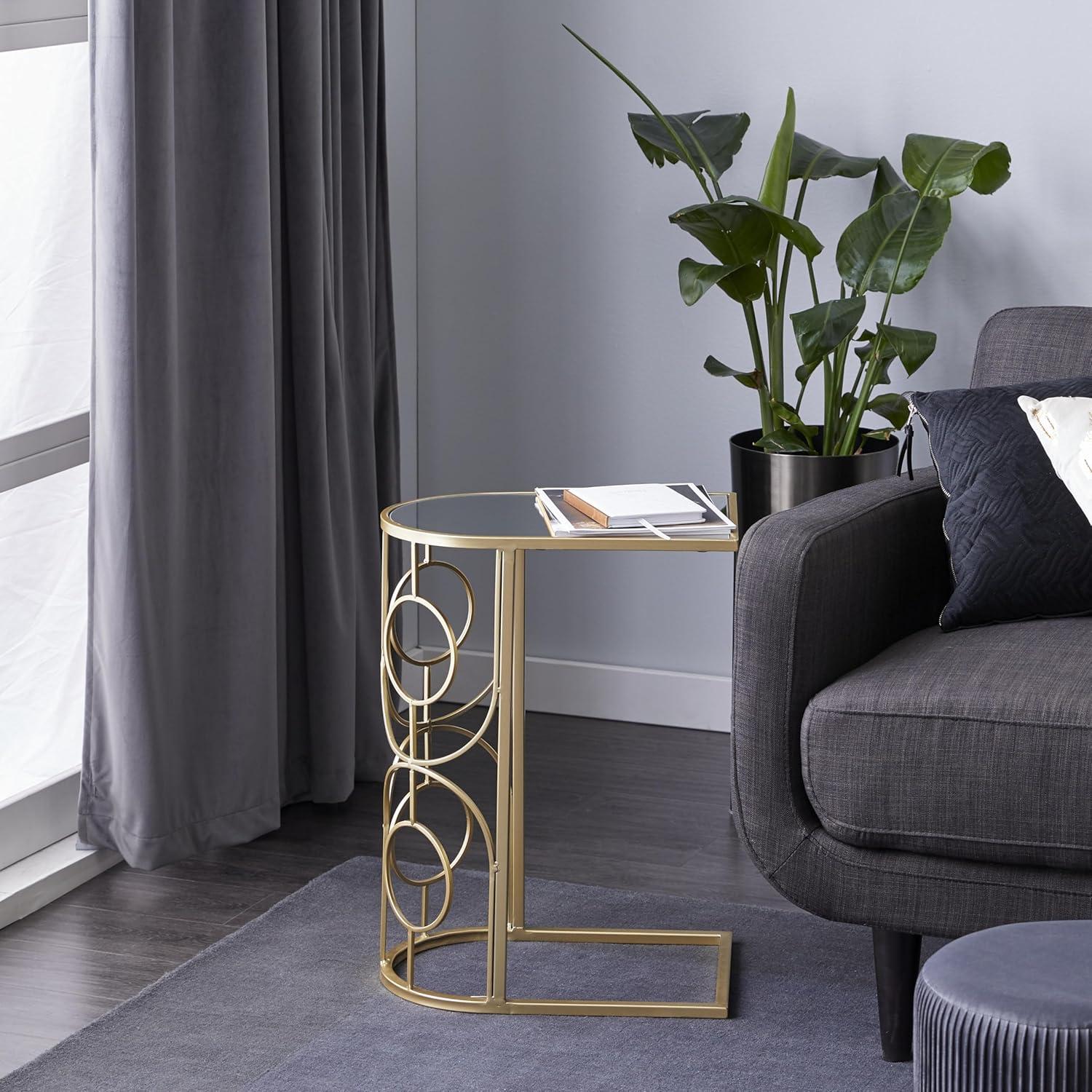 Contemporary Mirrored Accent Table Gold - Olivia & May: No Assembly, Indoor Use, Iron Frame