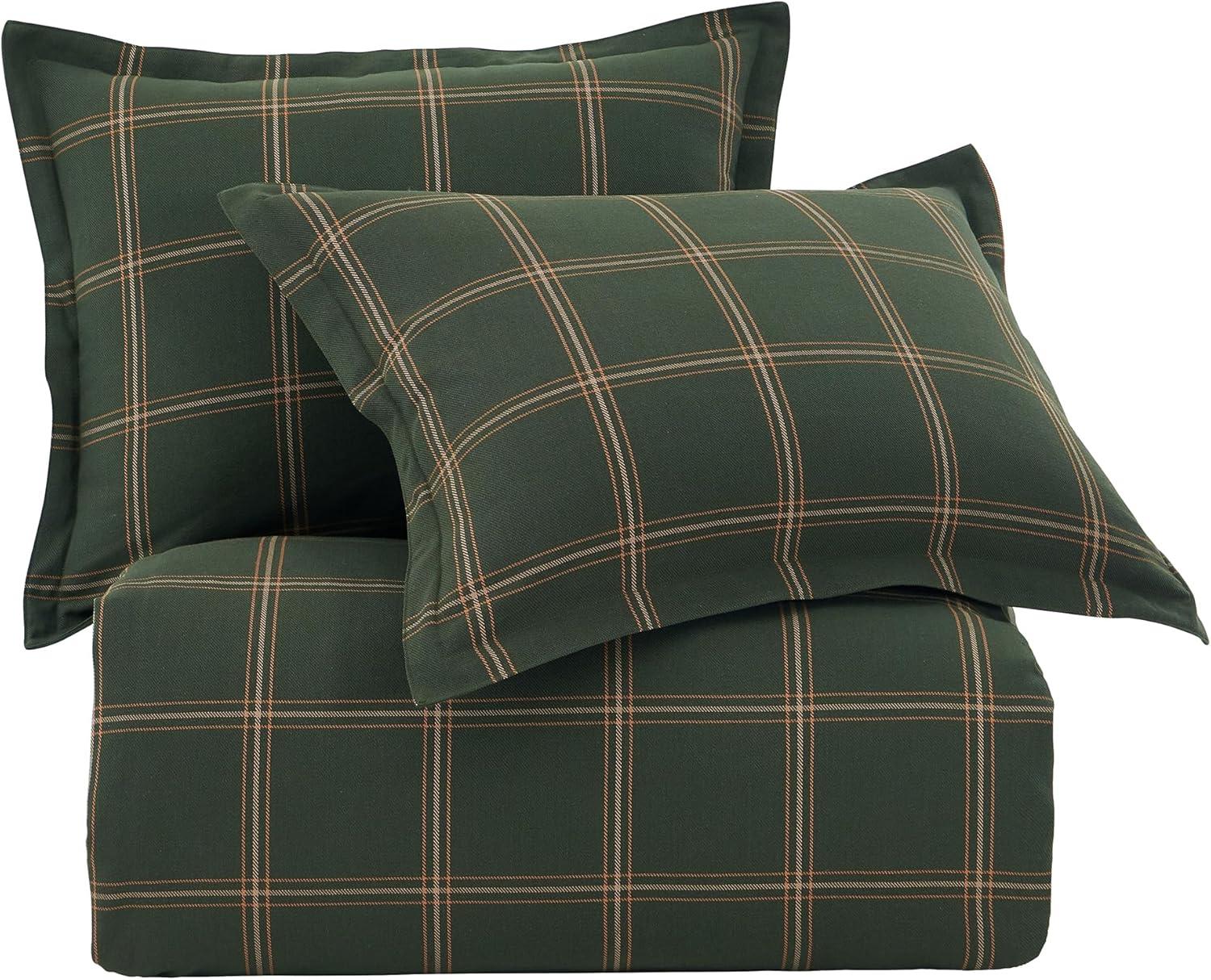 Hunter Green Plaid Cotton King Reversible Bedspread Set