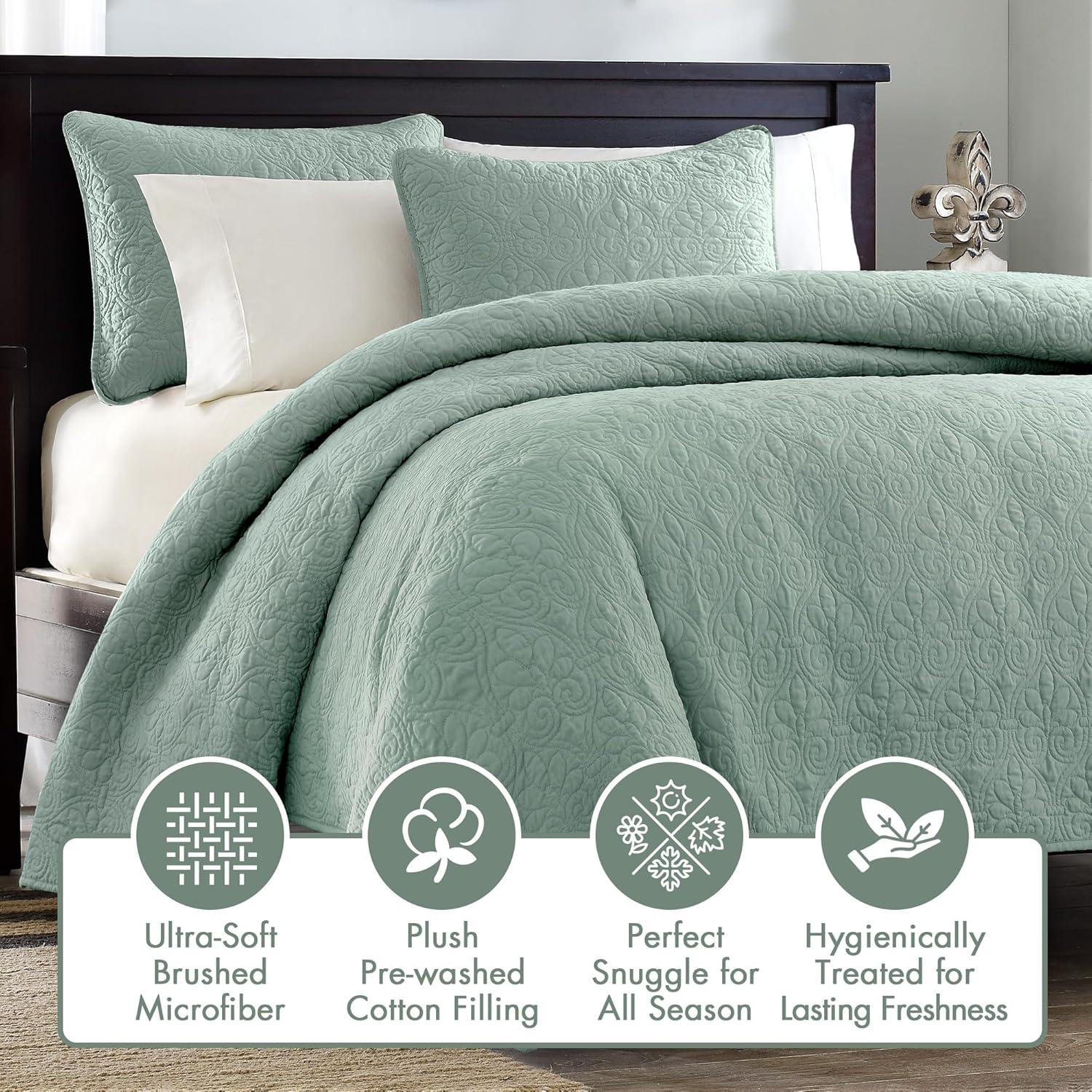 Madison Park 3pc Full/Queen Vancouver Reversible Coverlet Set Seafoam: Lightweight, Machine Washable