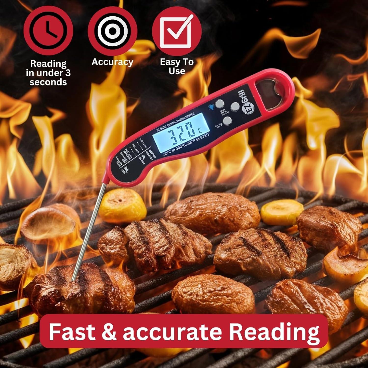 Red Digital Waterproof Instant Read Meat Thermometer