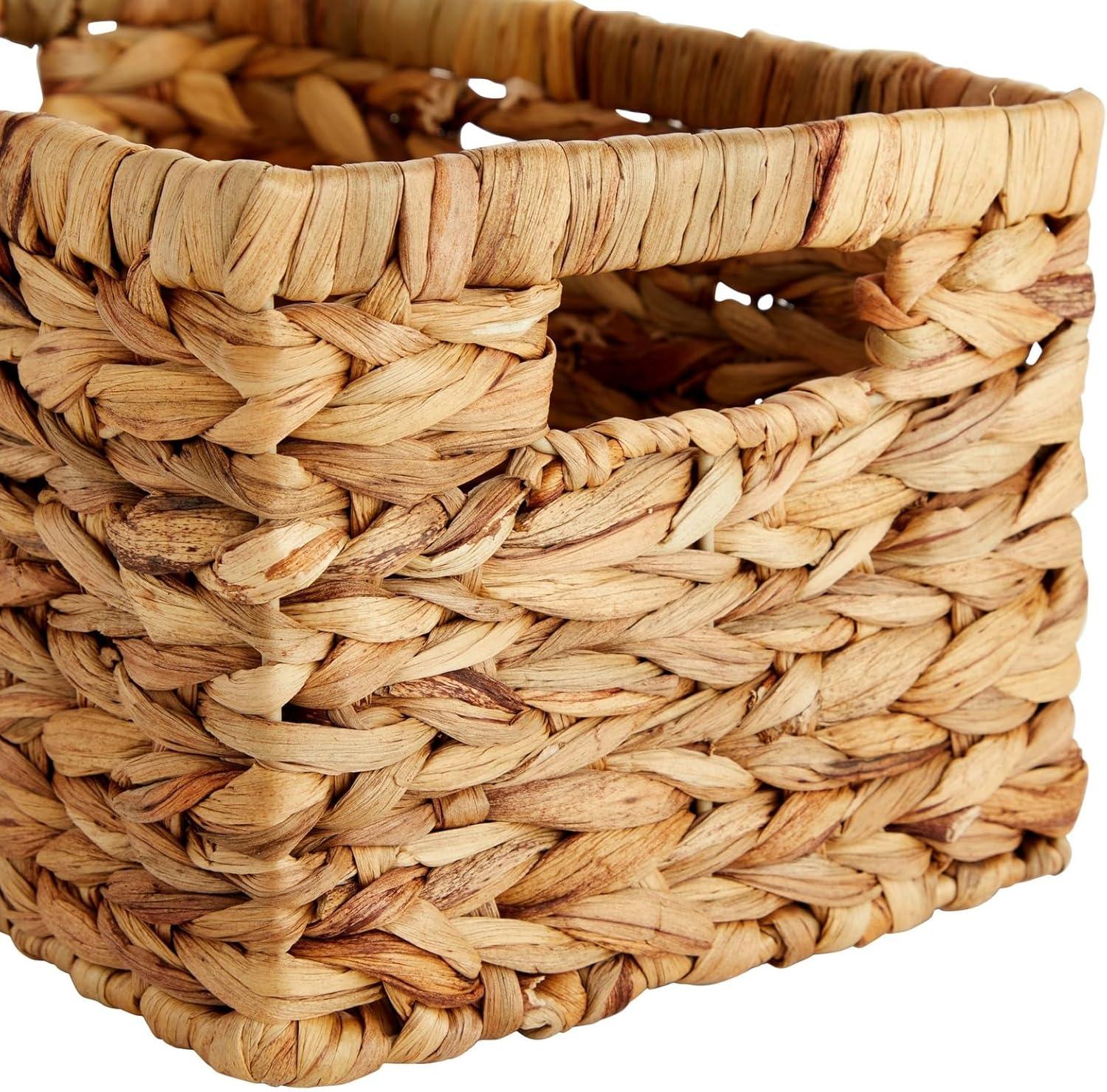 Juvale 2 Pack Small Rectangular Wicker Baskets for Shelves, 6 Inch Wide Hand Woven Water Hyacinth Baskets