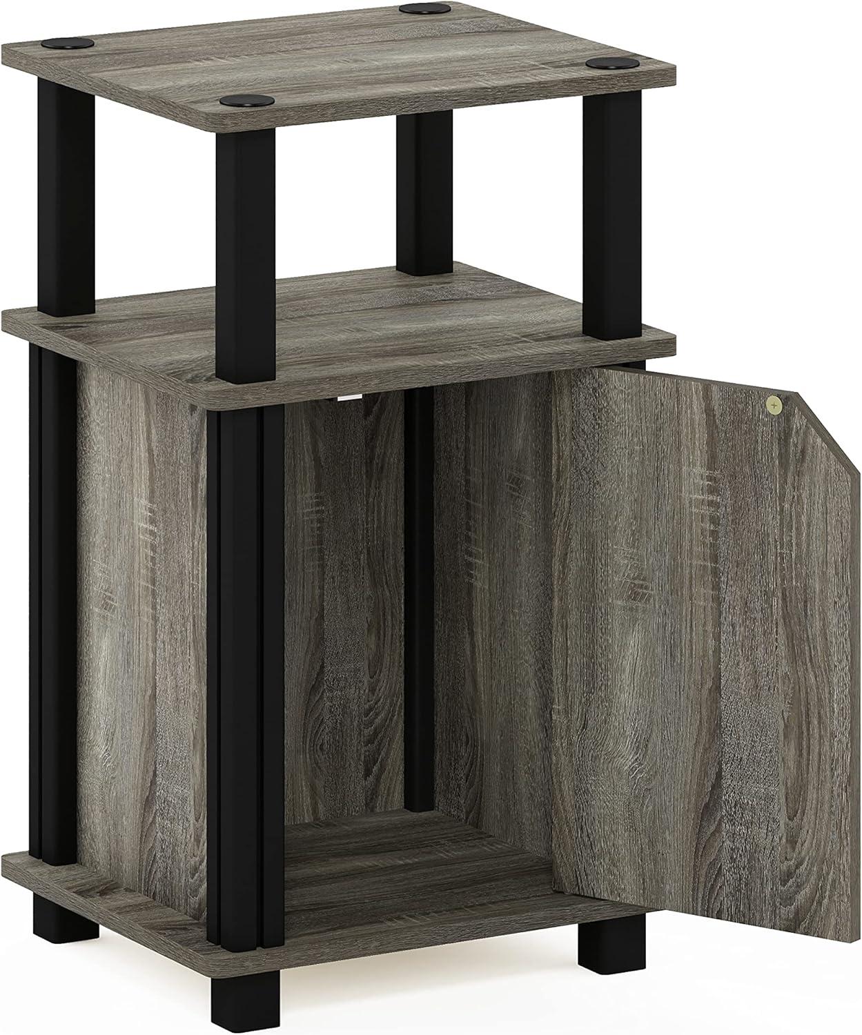 Furinno Brahms 3-Tier End Table with Door, French Oak, Black