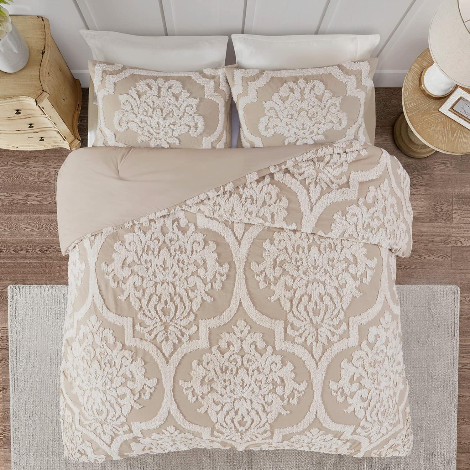 Viola Tufted Cotton Chenille Damask 3 Piece Duvet Set