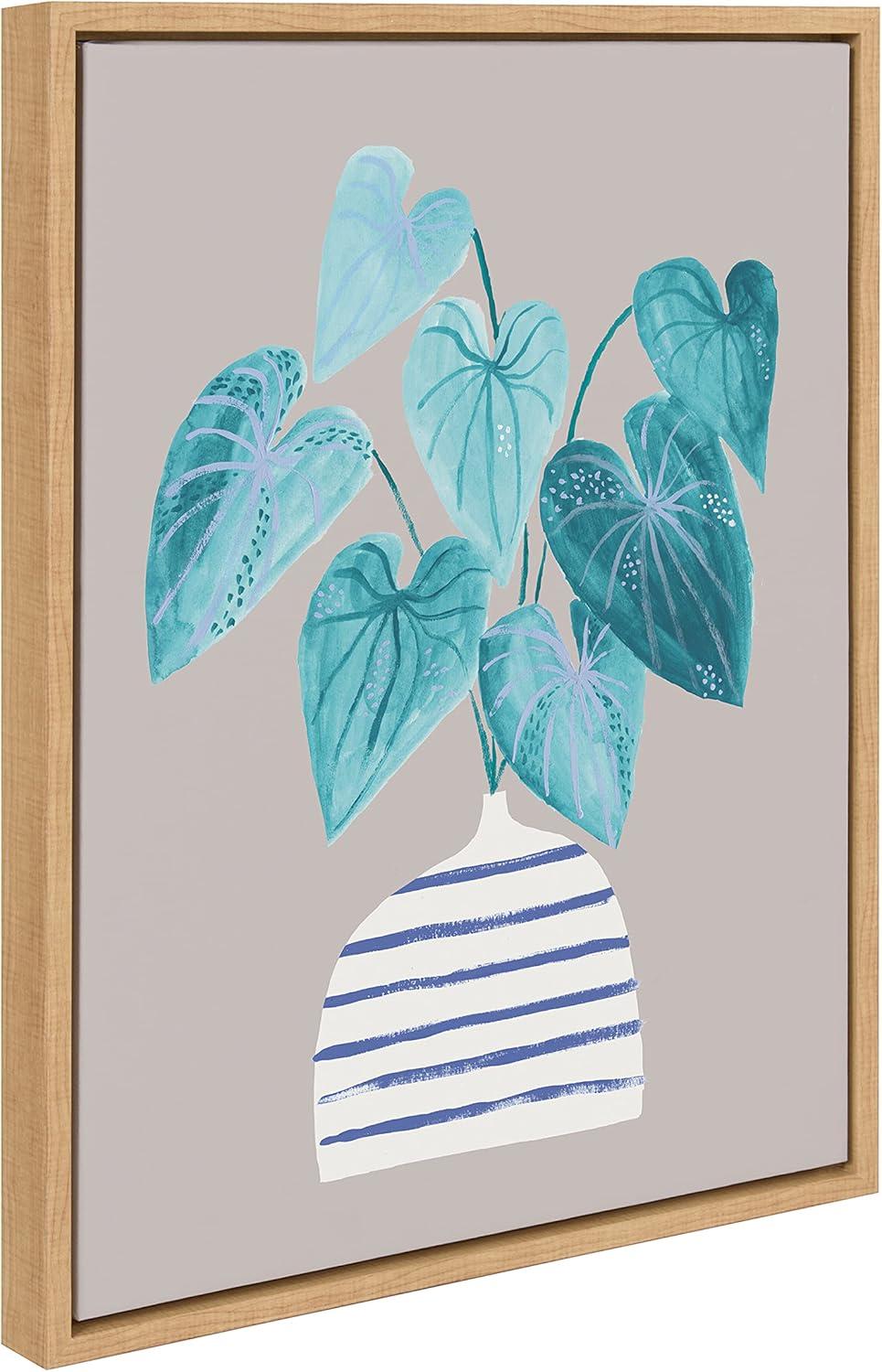 18" x 24" Sylvie Minimal Houseplant in Stripey Vase Gray Framed Wall Canvas - Kate & Laurel All Things Decor