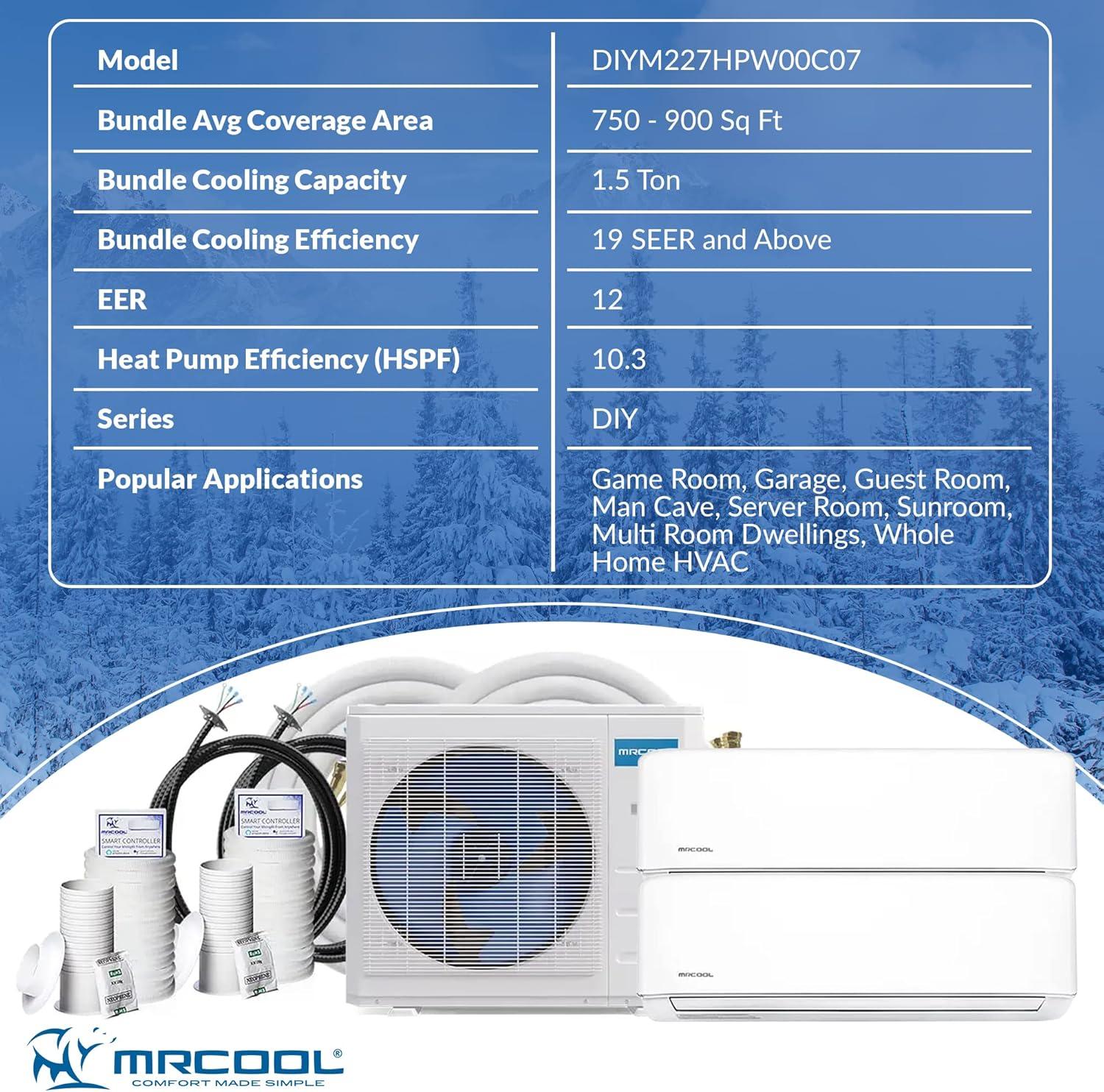 MRCOOL DIY Mini Split - 36,000 BTU 2 Zone Ductless Air Conditioner and Heat Pump with 25 ft. Install Kit, DIYM236HPW03C07